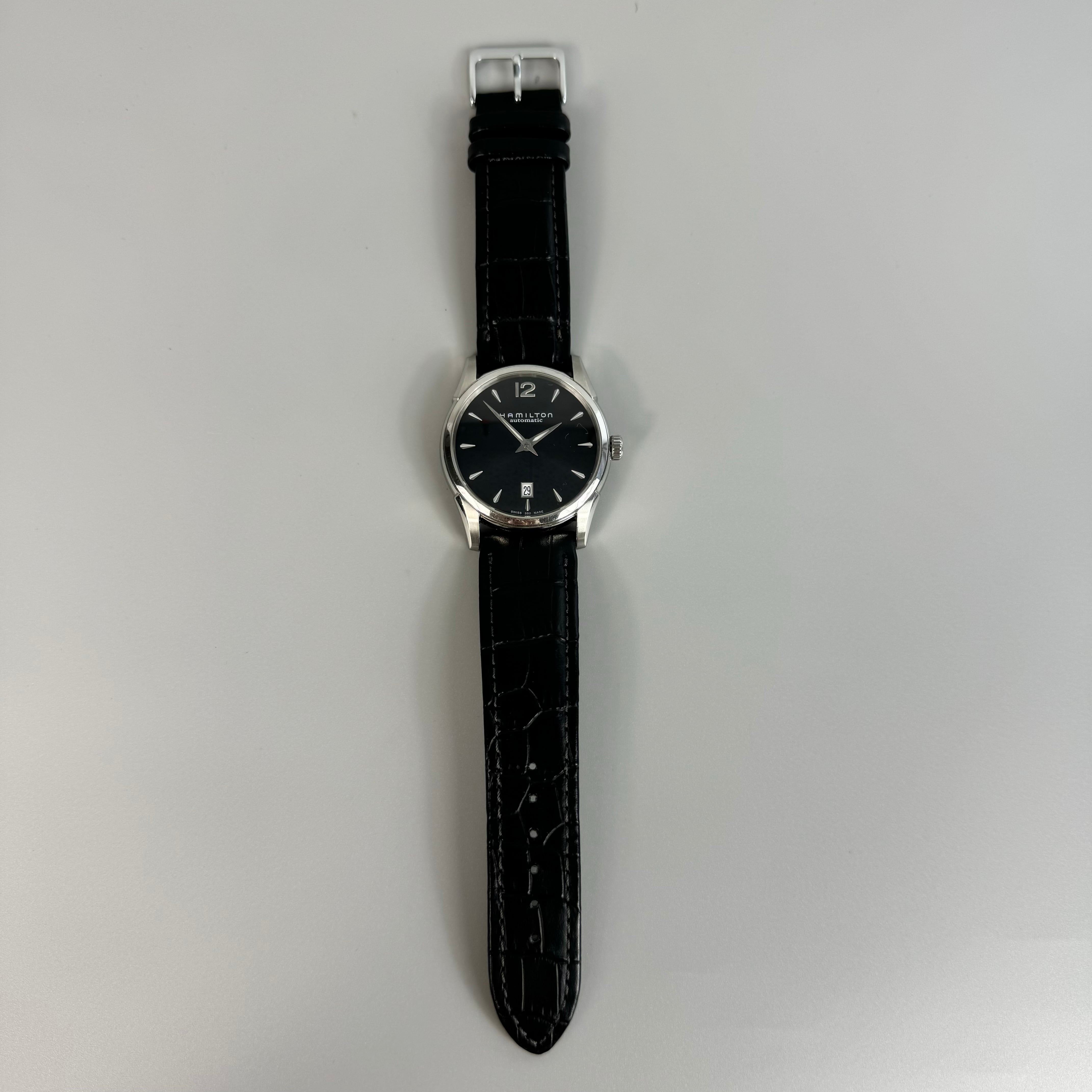 ハミルトン HAMILTON ジャズマスター H385150 自動巻 黒 デイト表示 裏スケ 2針 社外ベルト