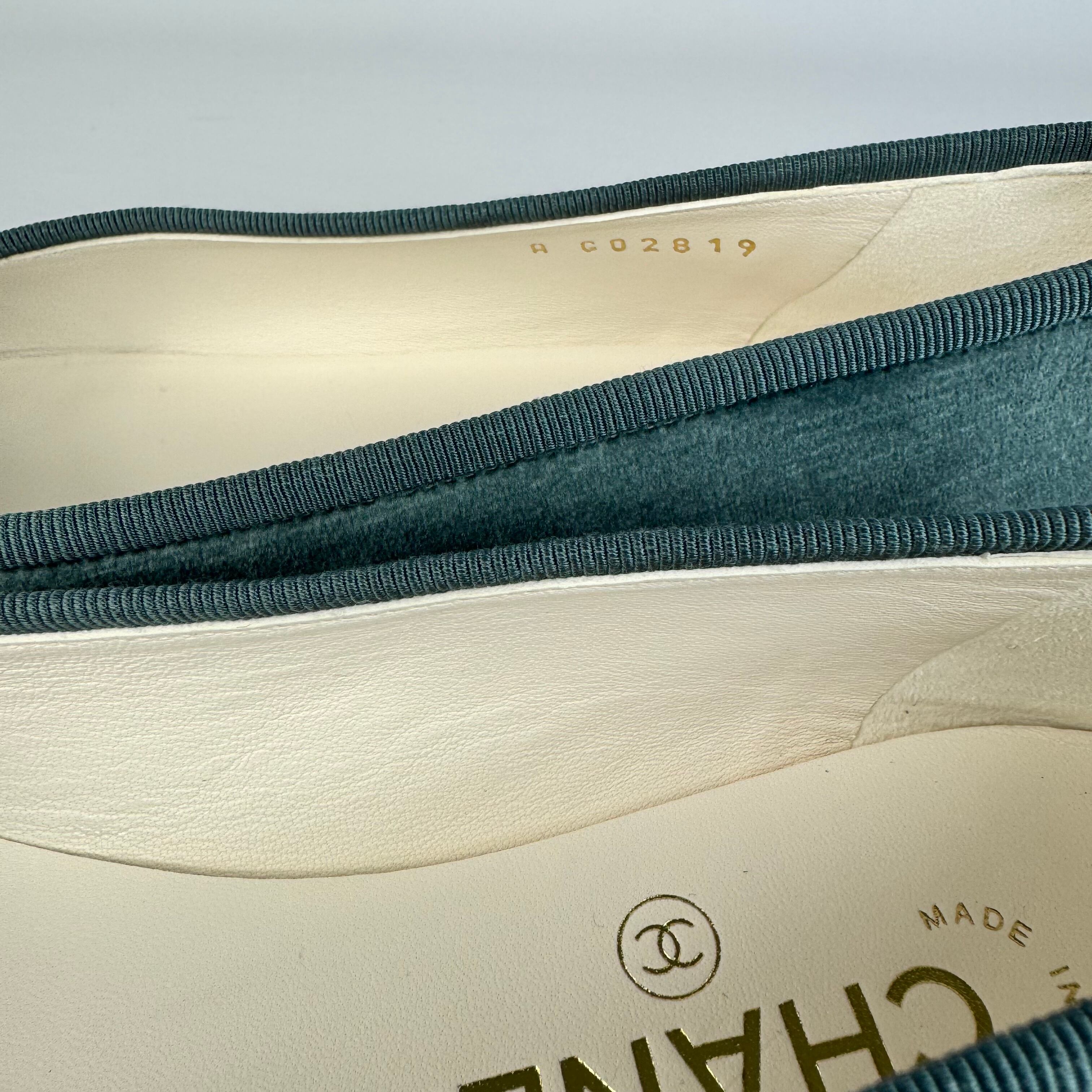 シャネル CHANEL リボンバレエシューズ ココマーク スエード くすみブルー 23cm 351/2C