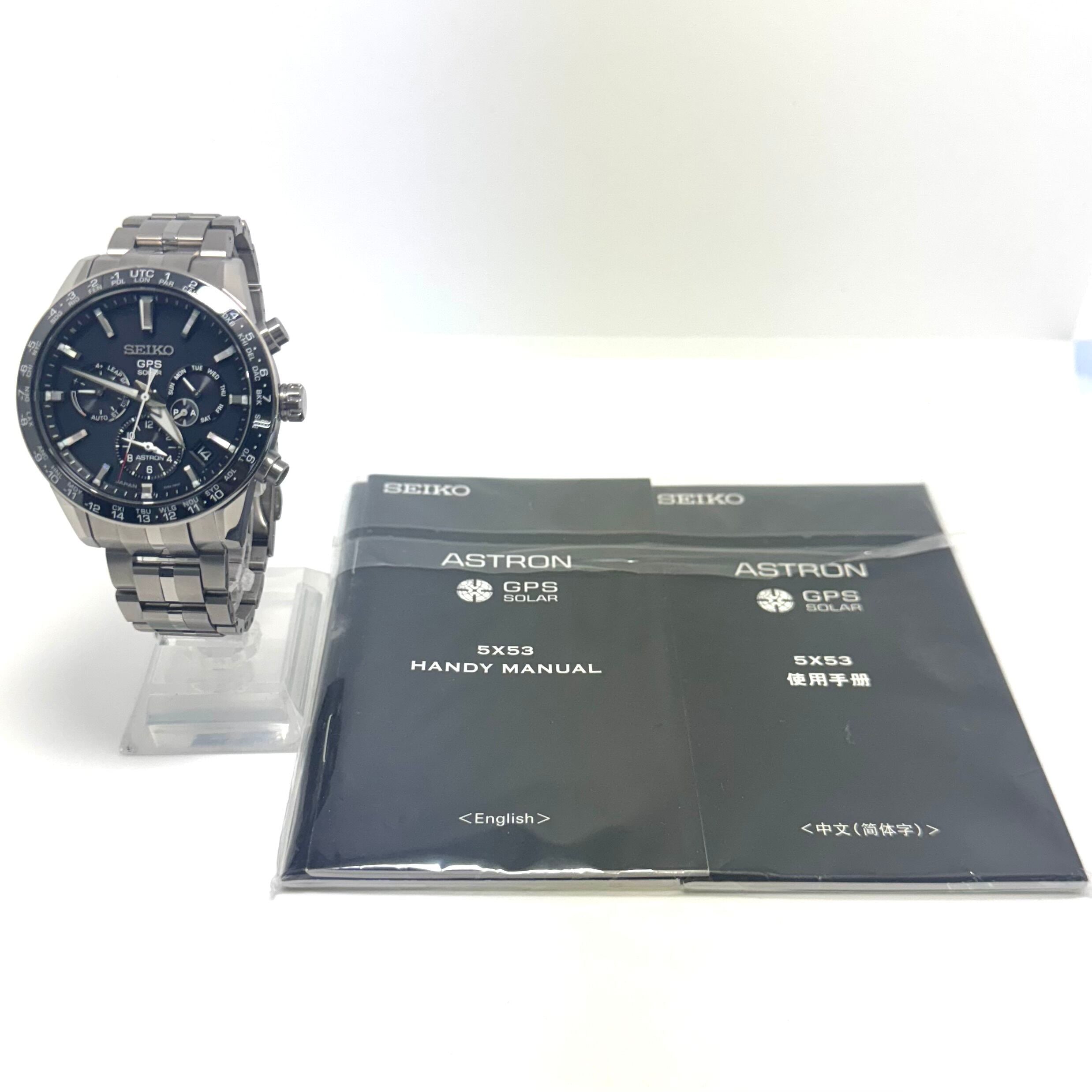 【美品】セイコー アストロン SBXC003 5X53-0AB0 電波ソーラー 黒 デイト表示 チタニウム セラミック