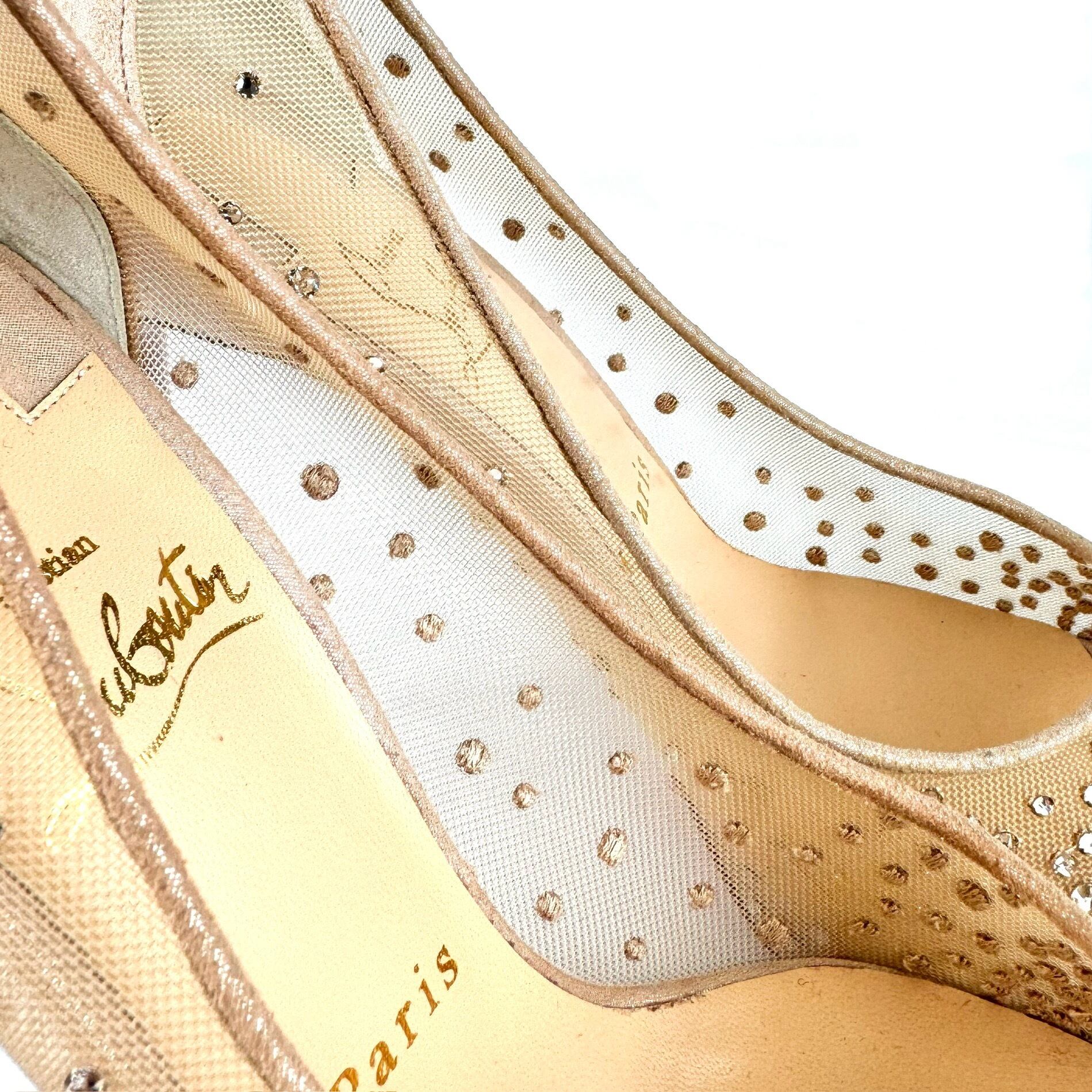 【未使用】クリスチャンルブタン パンプス メッシュ×スエード オープントゥ ベージュ 23.5cm