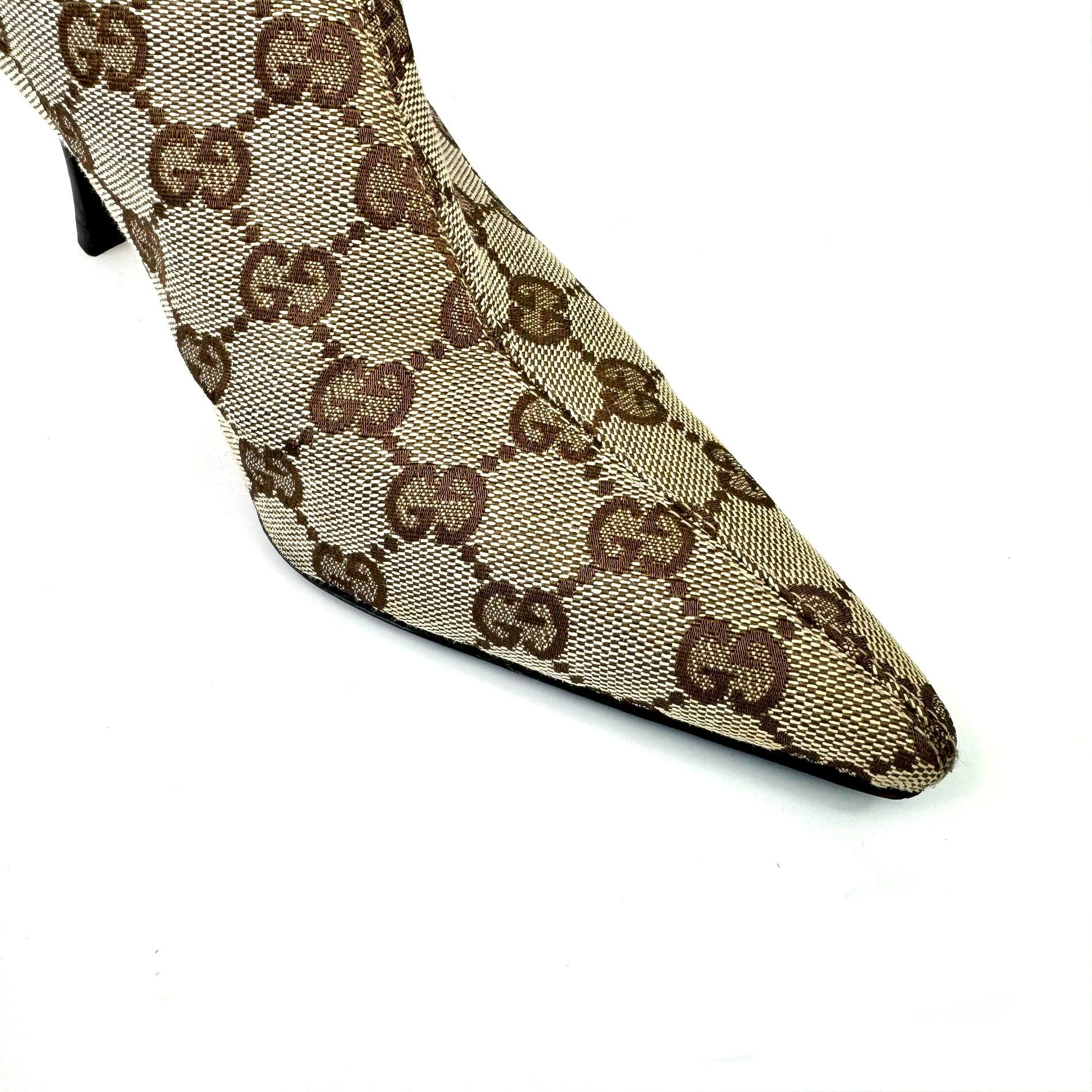 【希少】グッチ ロングブーツ GGキャンバス ブラウン22cm