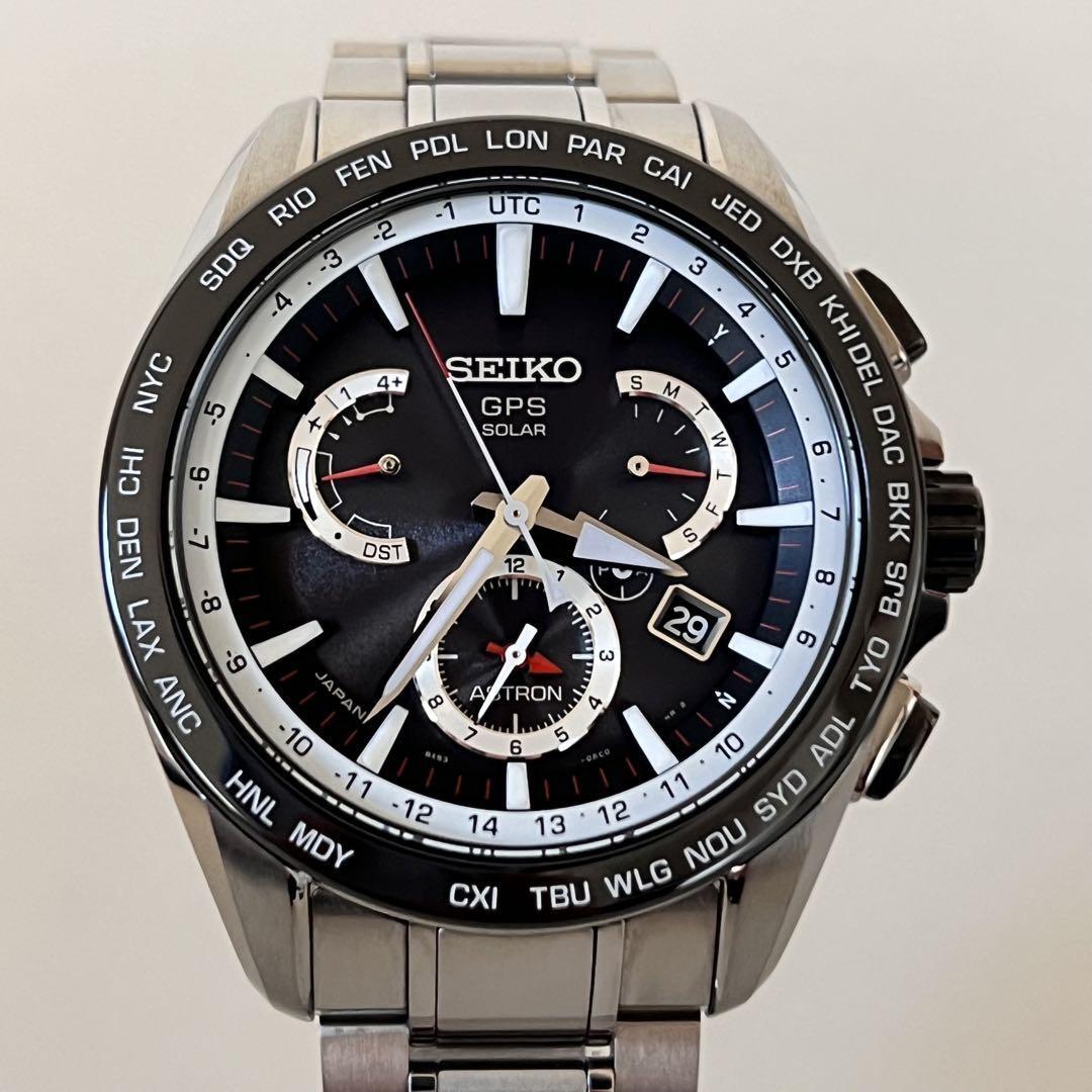 【美品】セイコー アストロン SBXB051 電波ソーラー デイト表示 黒