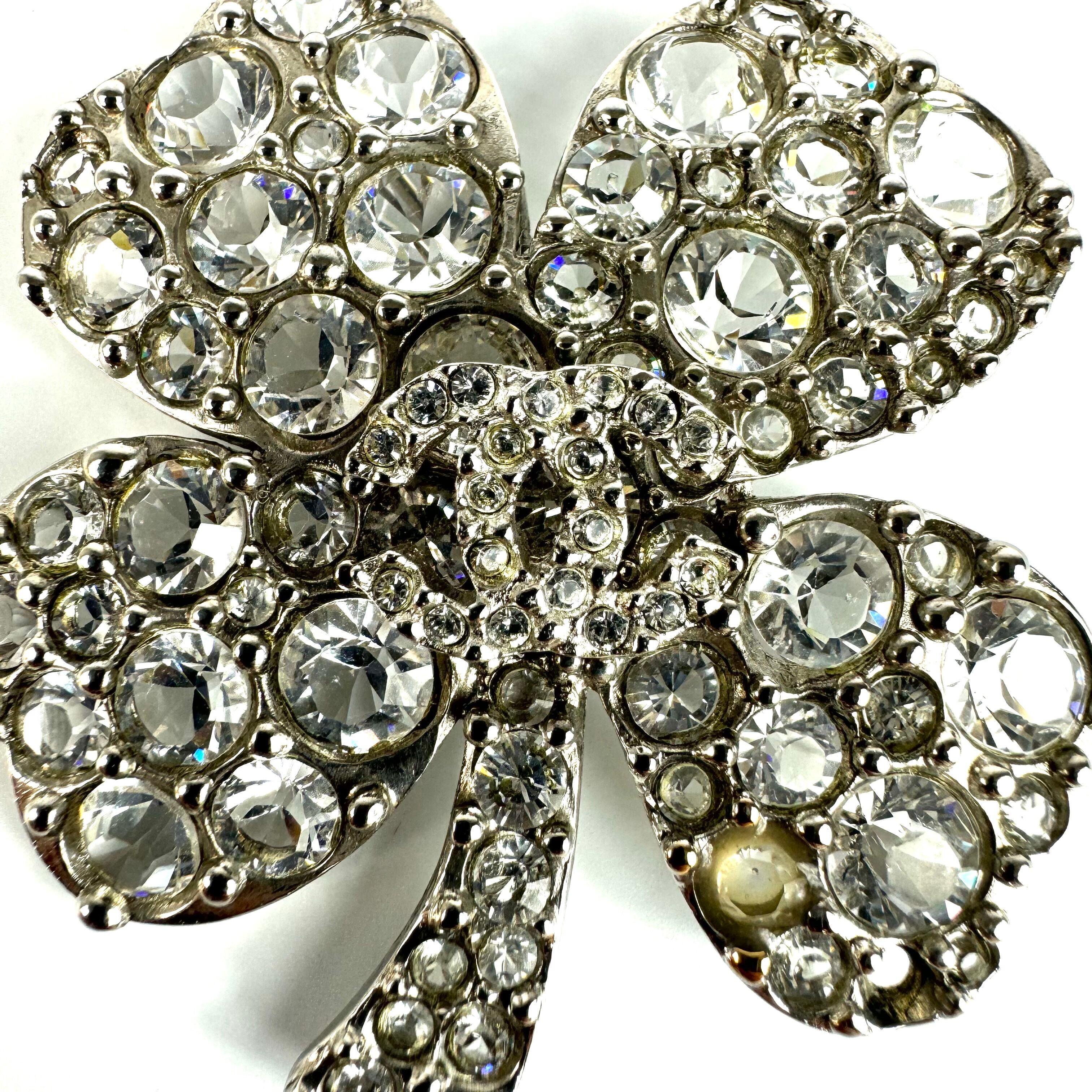 【美品】シャネル ブローチ クローバー ココマーク ラインストーン シルバー