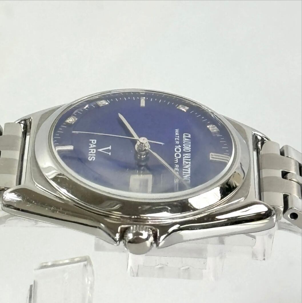 バレンチノ CLAUDIO VALENTINO クォーツ デイデイト ブルー ラインストーン