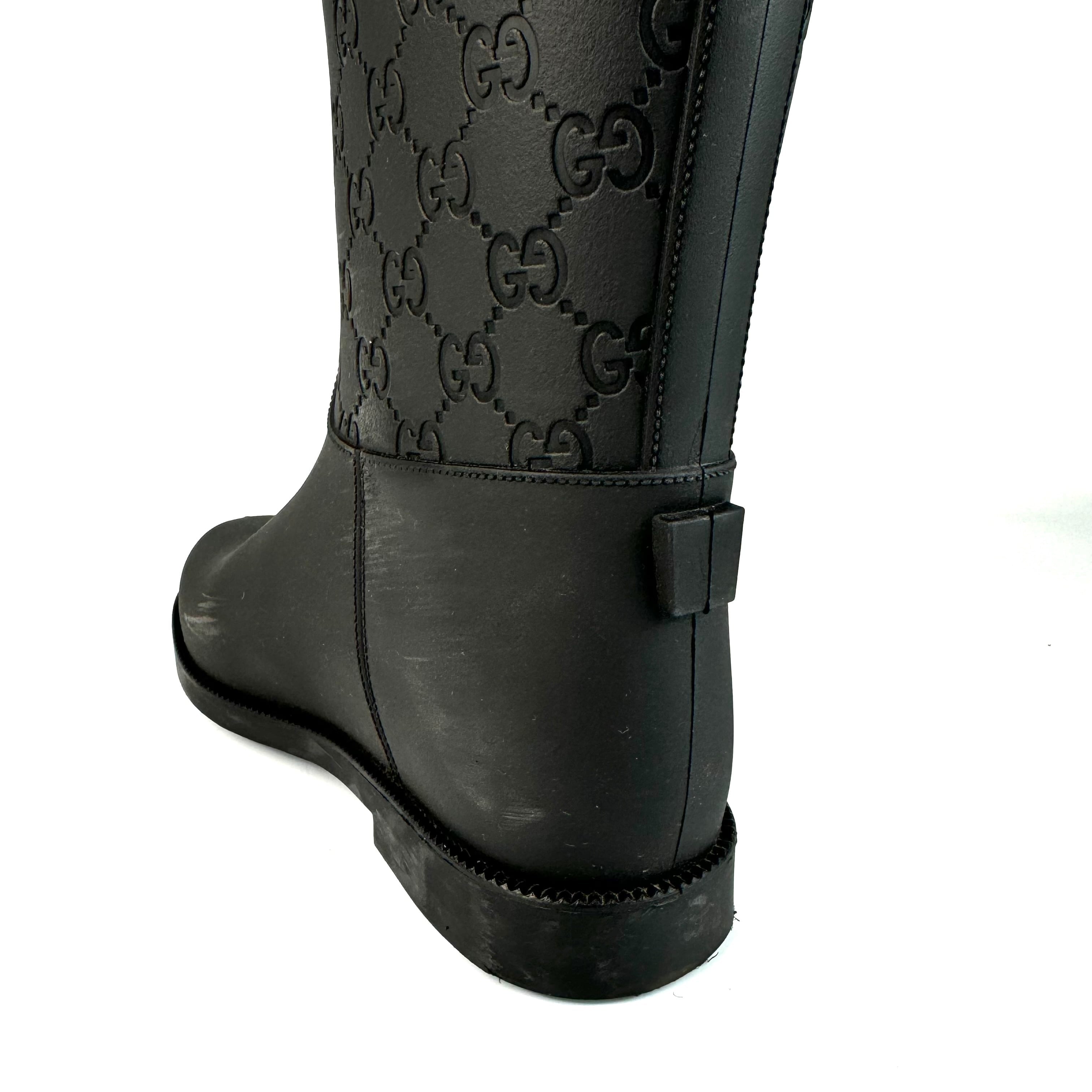 【美品】グッチ GUCCI レインブーツ モノグラム ラバー 黒 24cm