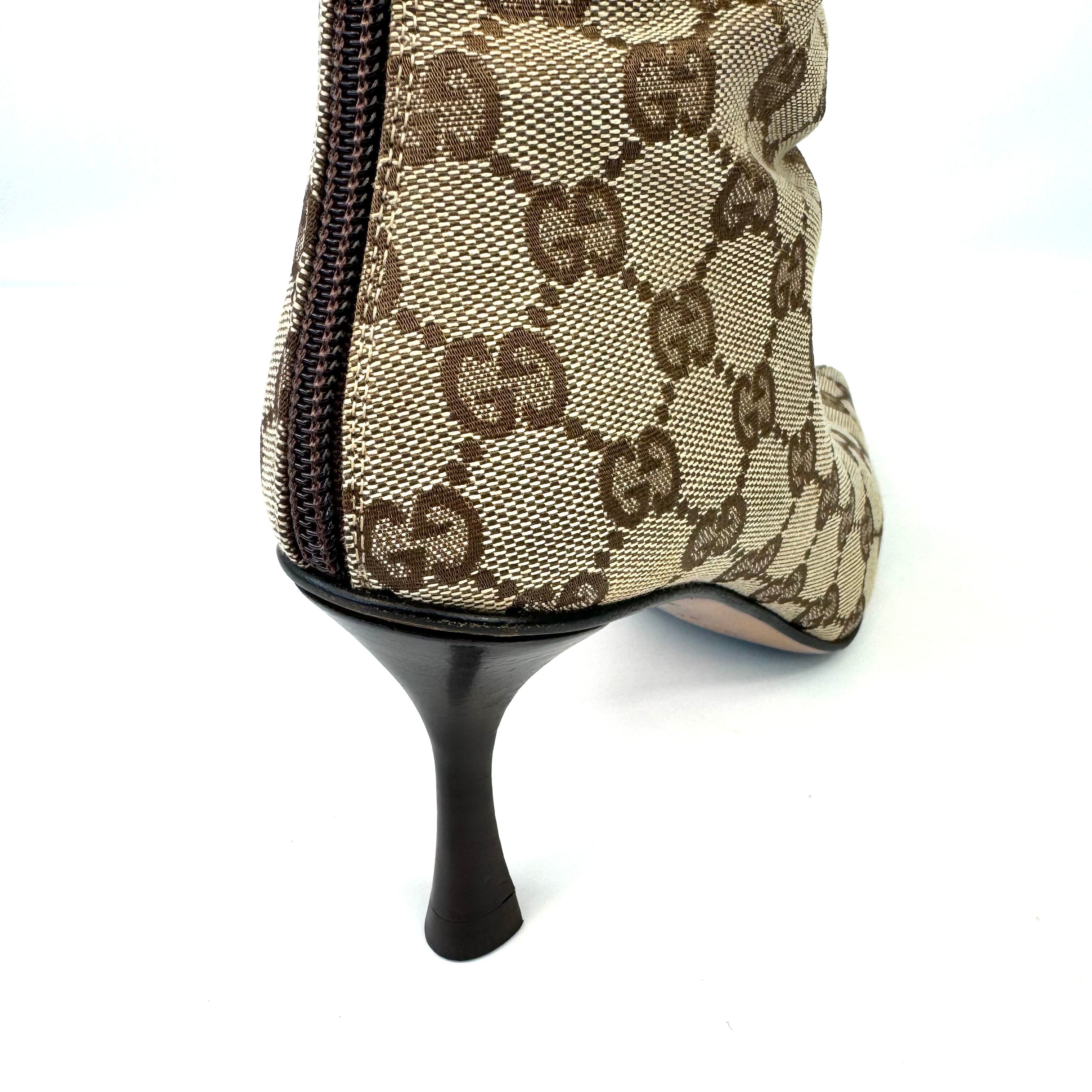 【希少】グッチ ロングブーツ GGキャンバス ブラウン22cm