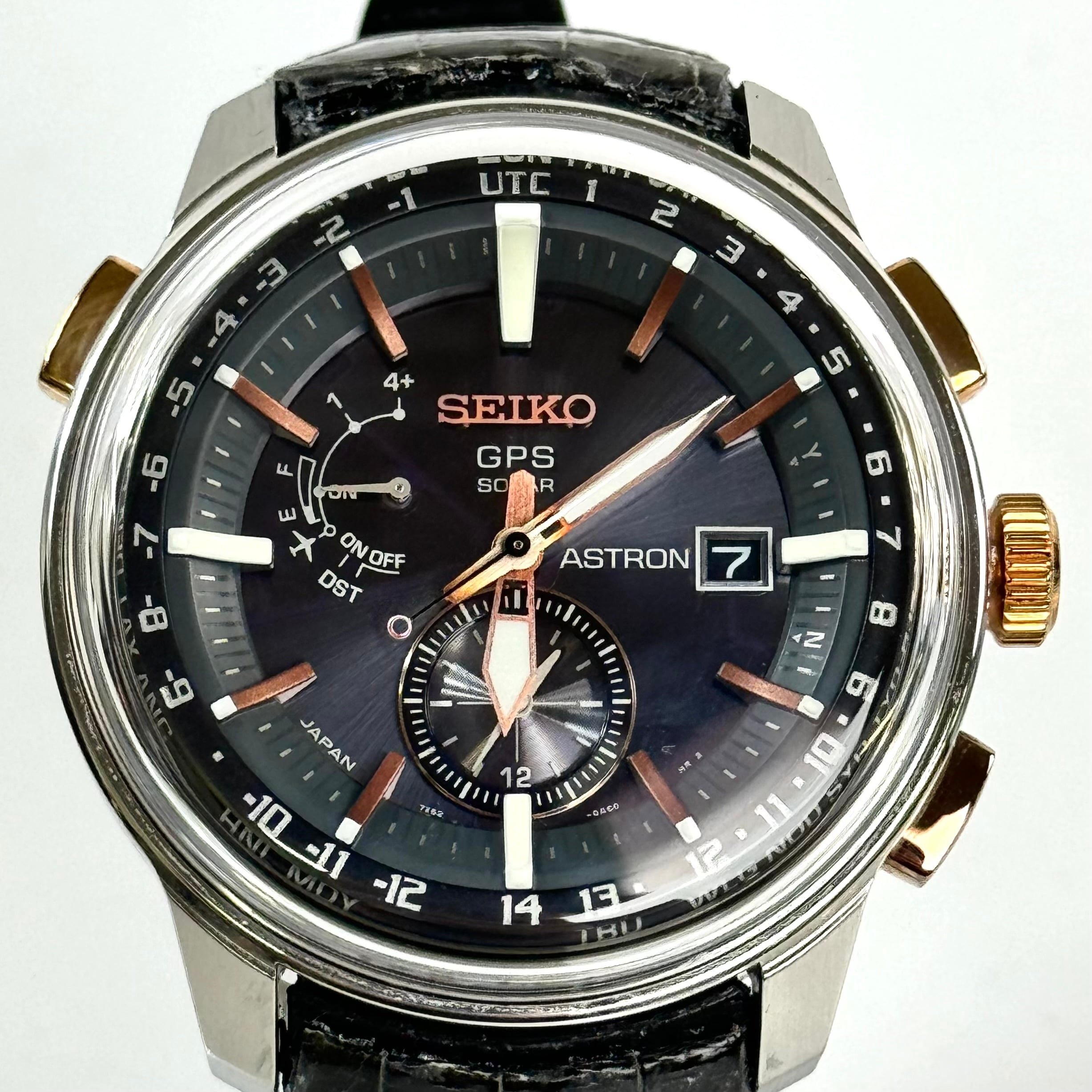 【希少】セイコー アストロン SBXA038 7X52-0AK0 GPSは 電波ソーラー 黒 革ベルト