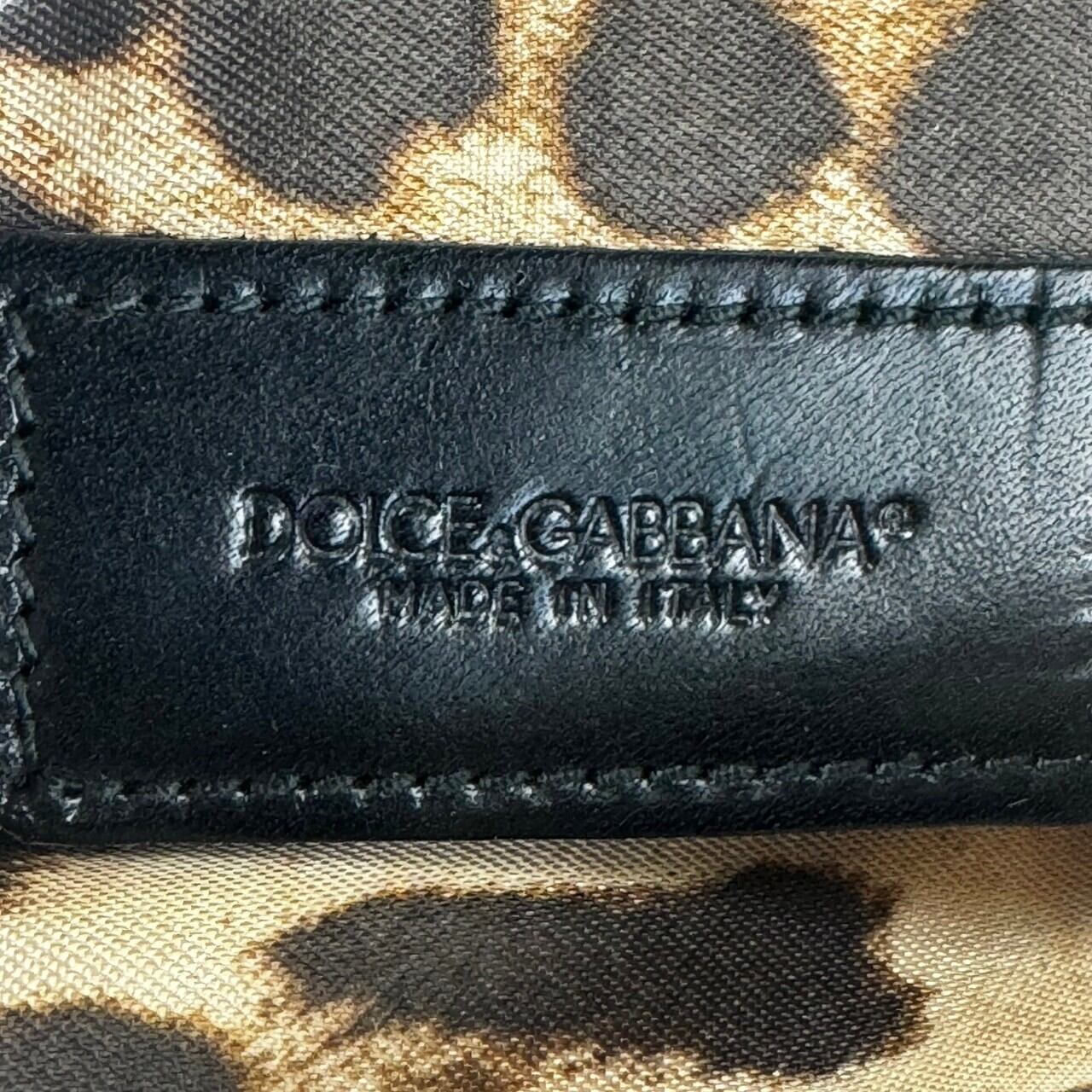 【美品】ドルチェアンドガッバーナ Dolce&Gabbana 財布 フラップ レオパード 黒 ナイロン ハラコ