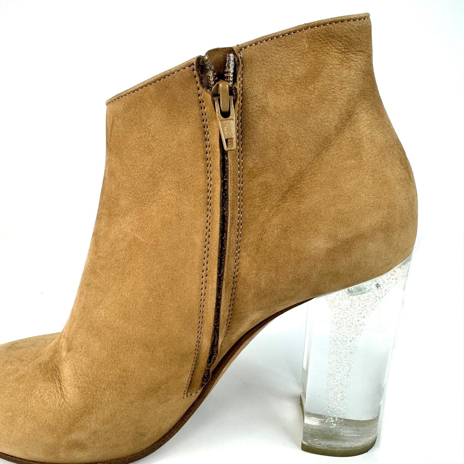 マルタンマルジェラ ショートブーツ クリアヒール ラメ スエード ベージュ