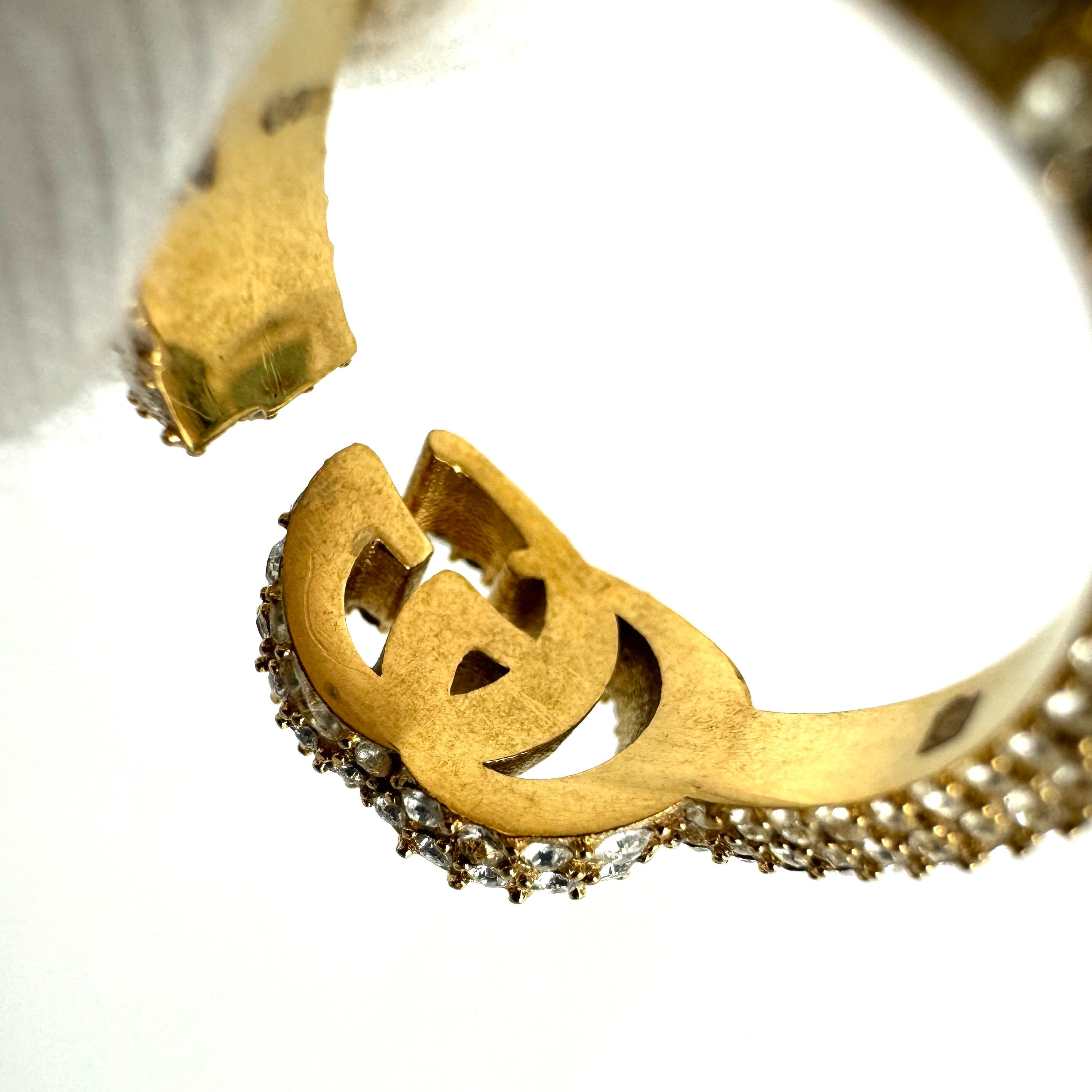 【美品】グッチ GUCCI リング GGマーモント ラインストーン ゴールド S 13