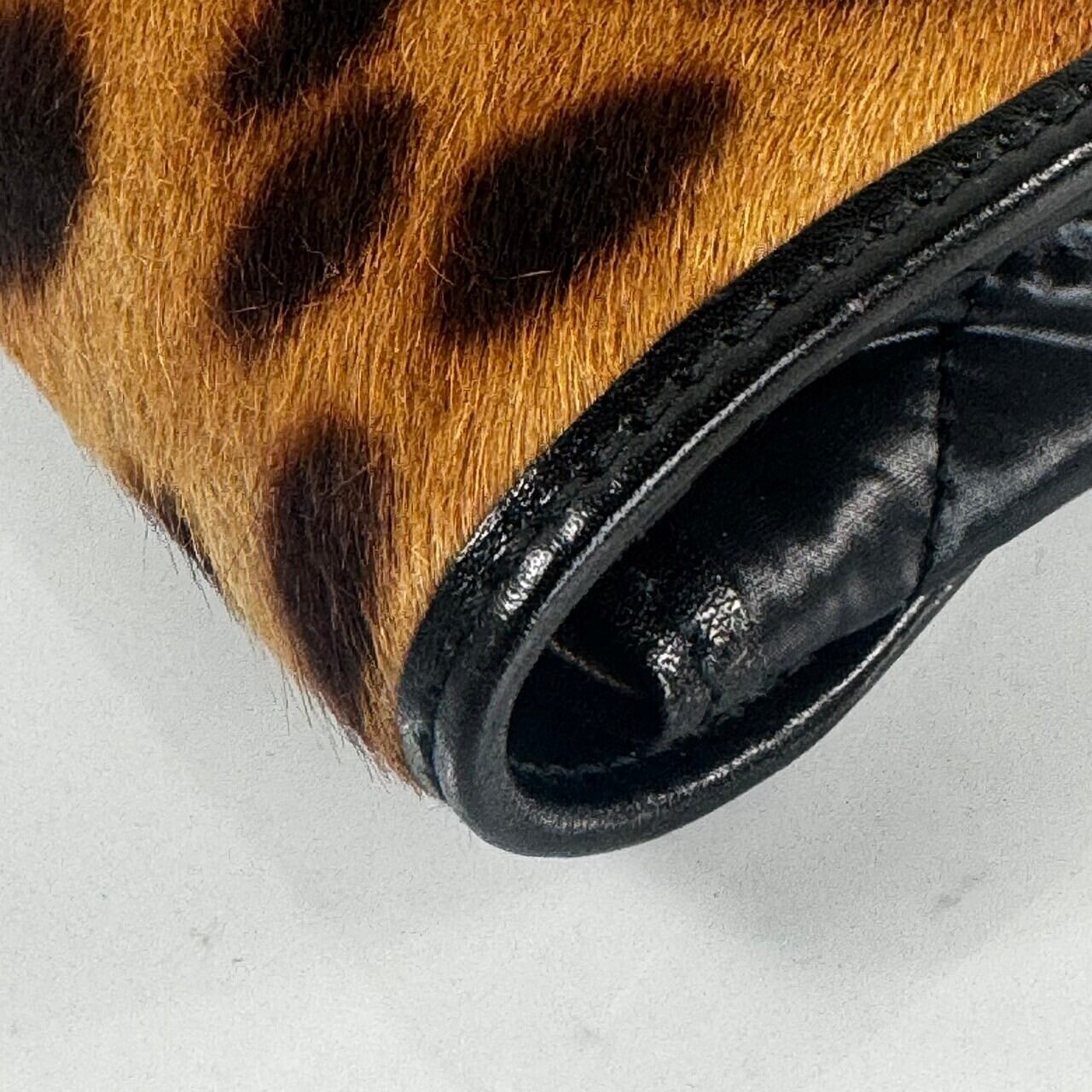 【美品】ドルチェアンドガッバーナ Dolce&Gabbana 財布 フラップ レオパード 黒 ナイロン ハラコ