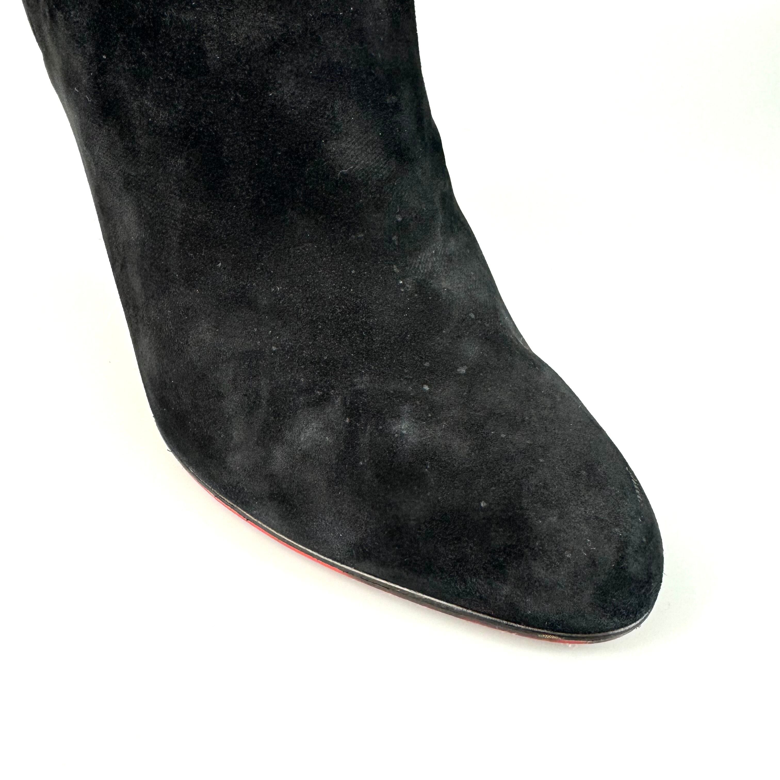 クリスチャンルブタン ショートブーツ サイドベルト スエード 赤 黒 25cm