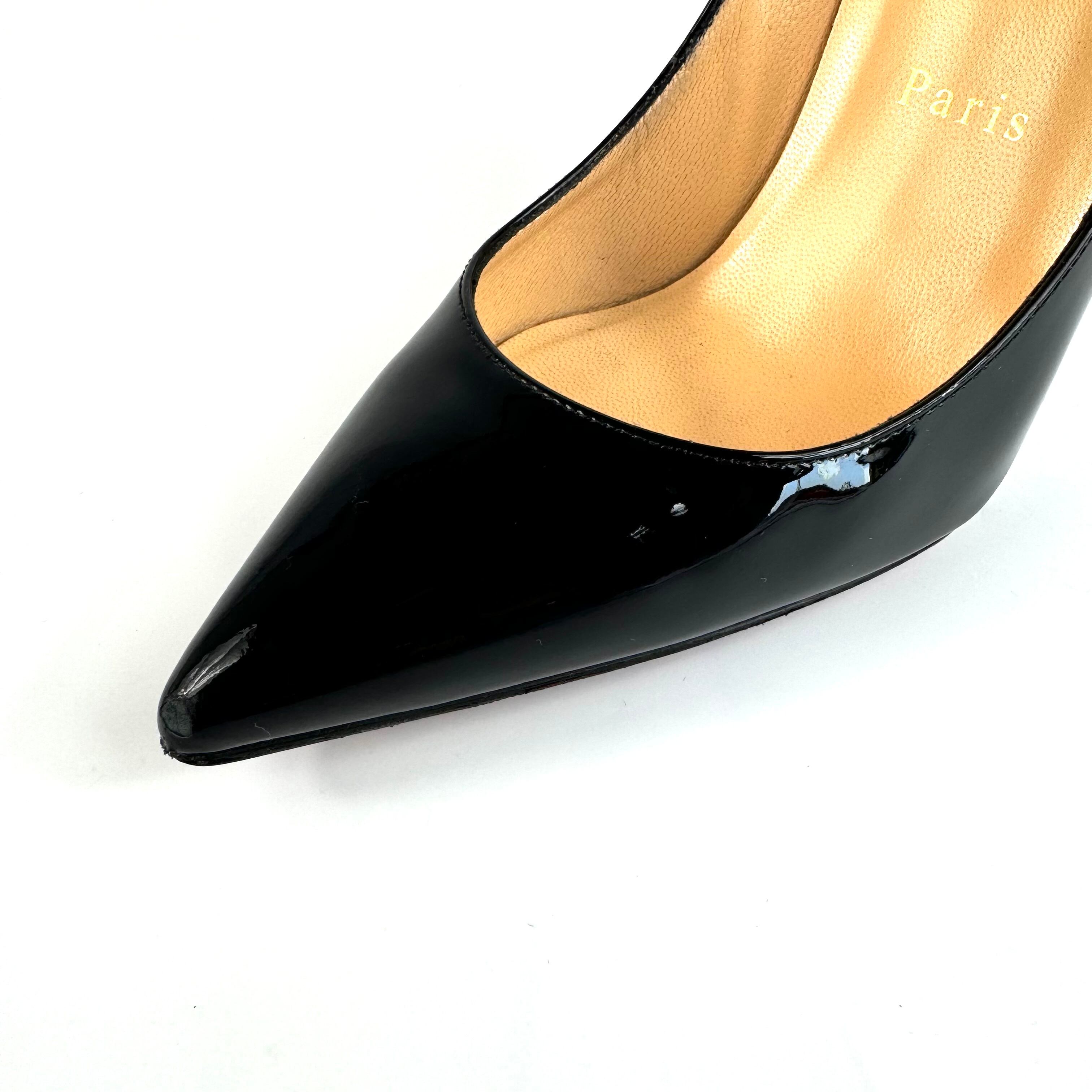 【美品】クリスチャンルブタン パンプス パテント ポインテッドトゥ 黒