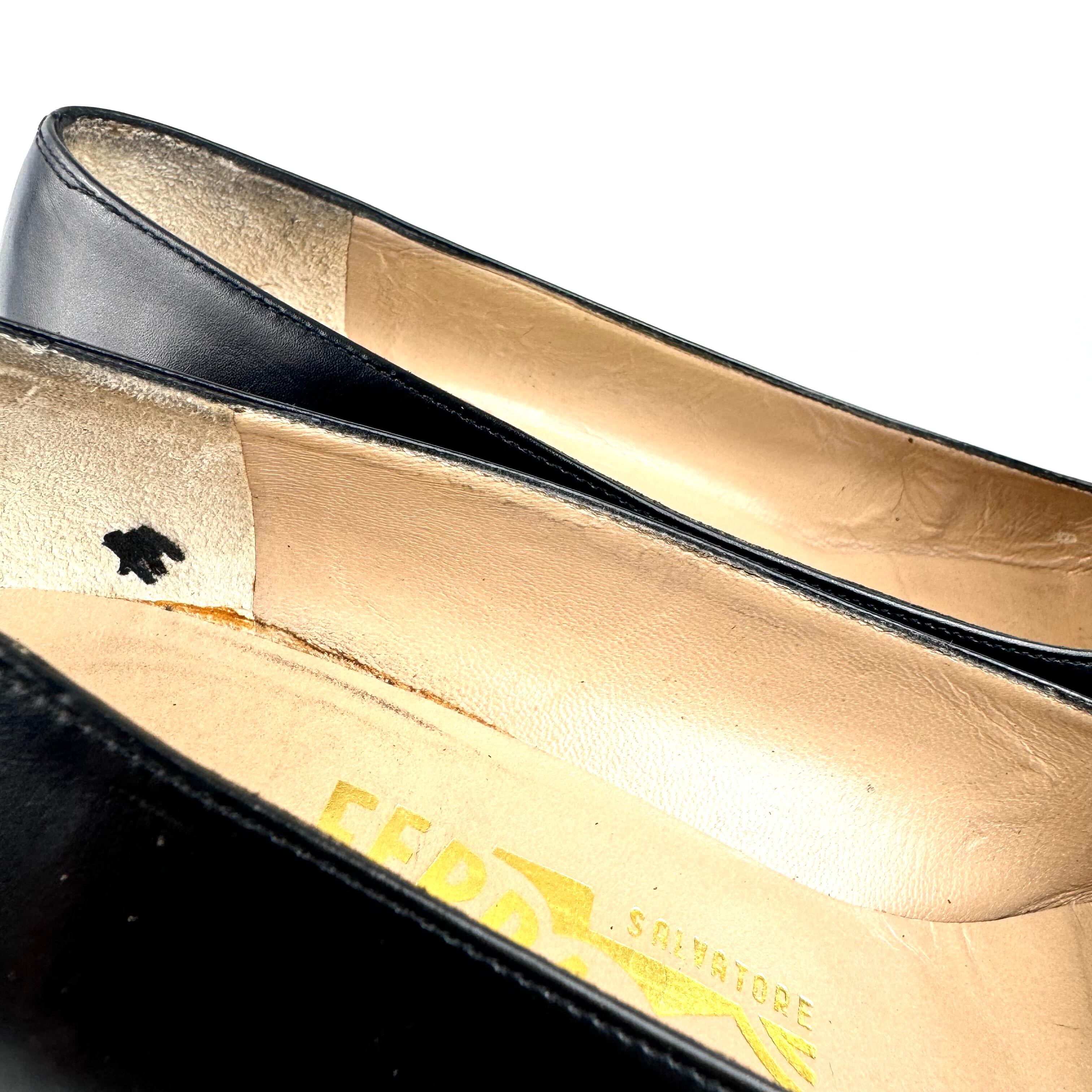 サルヴァトーレフェラガモ パンプス スクエアトゥ カーフ 黒 23cm 5 1/2