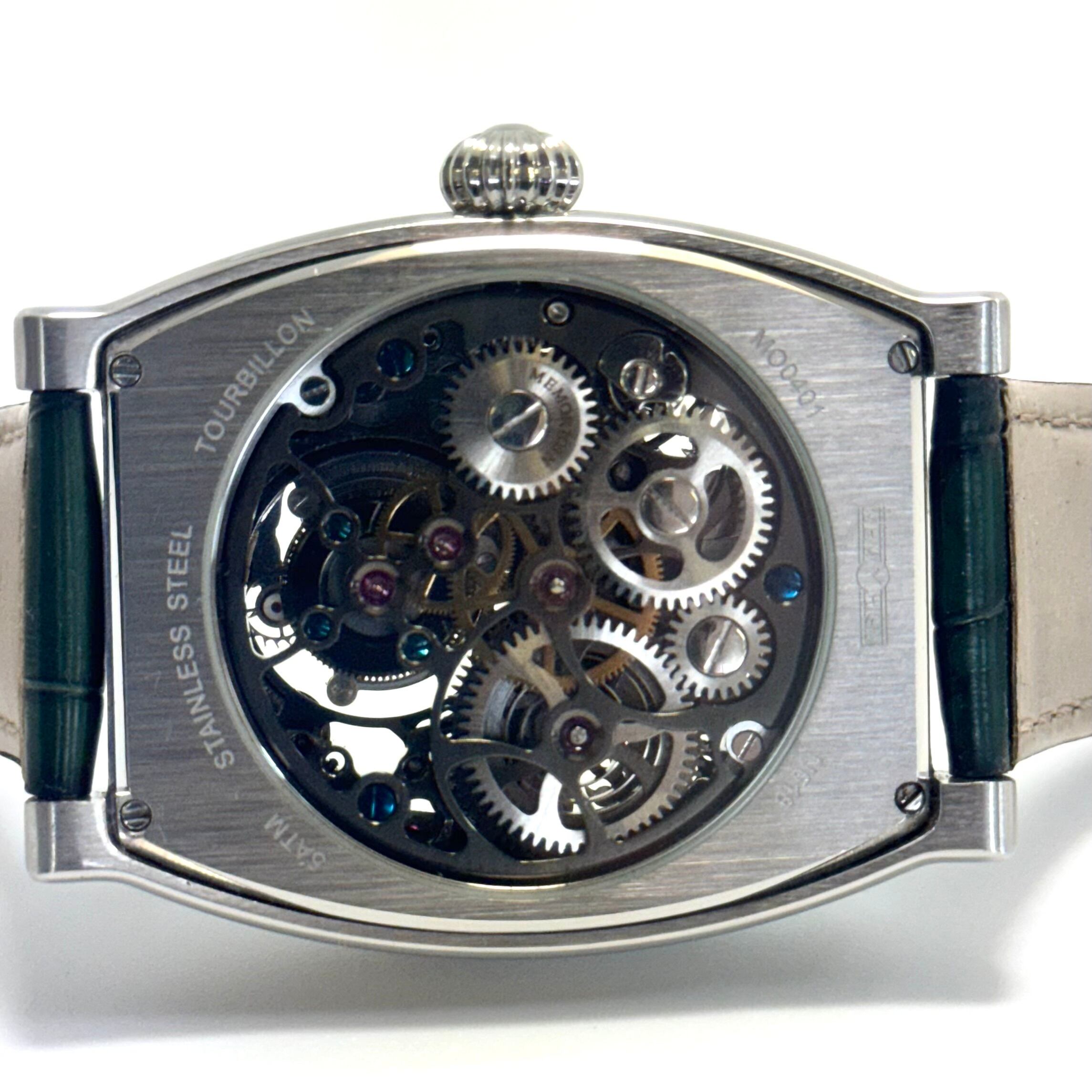 【希少】メモリジン MEMORIGIN 霊亀 MO0401 トゥールビヨン 手巻き スケルトン ルビー 革ベルト