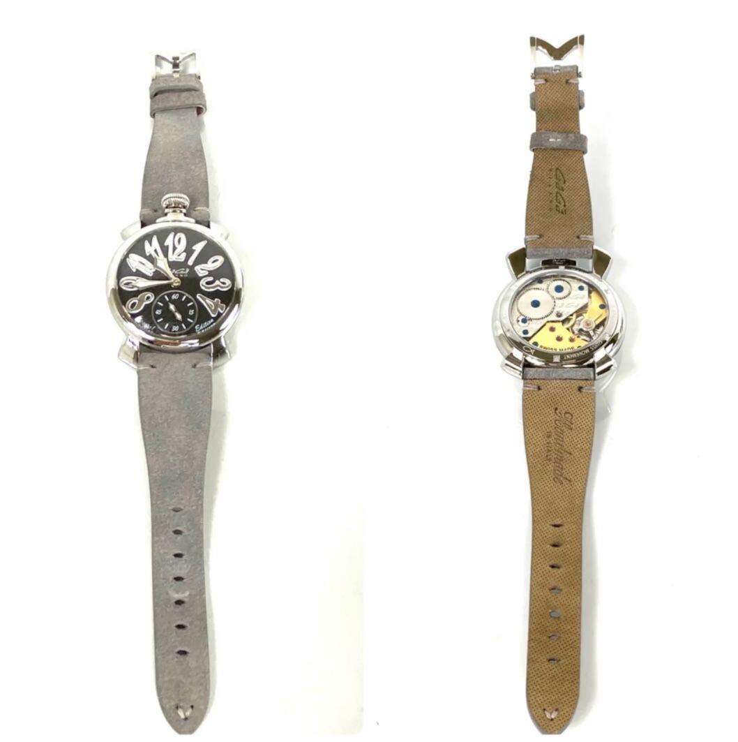 ガガミラノ マニュアーレ48 5010.SP.02 スペシャルエディション 手巻き グレー 裏スケ 革ベルト スモールセコンド