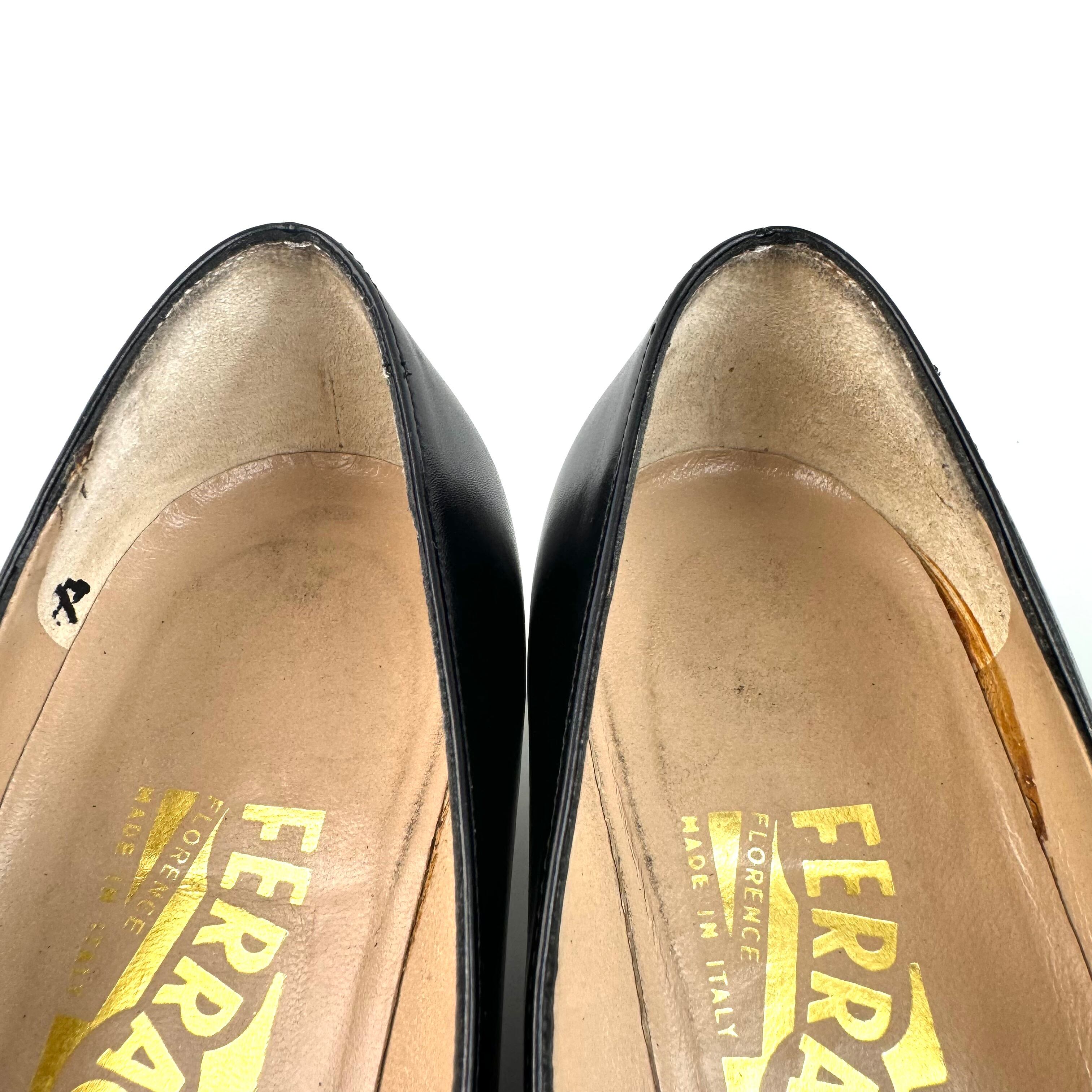 サルヴァトーレフェラガモ パンプス スクエアトゥ カーフ 黒 23cm 5 1/2