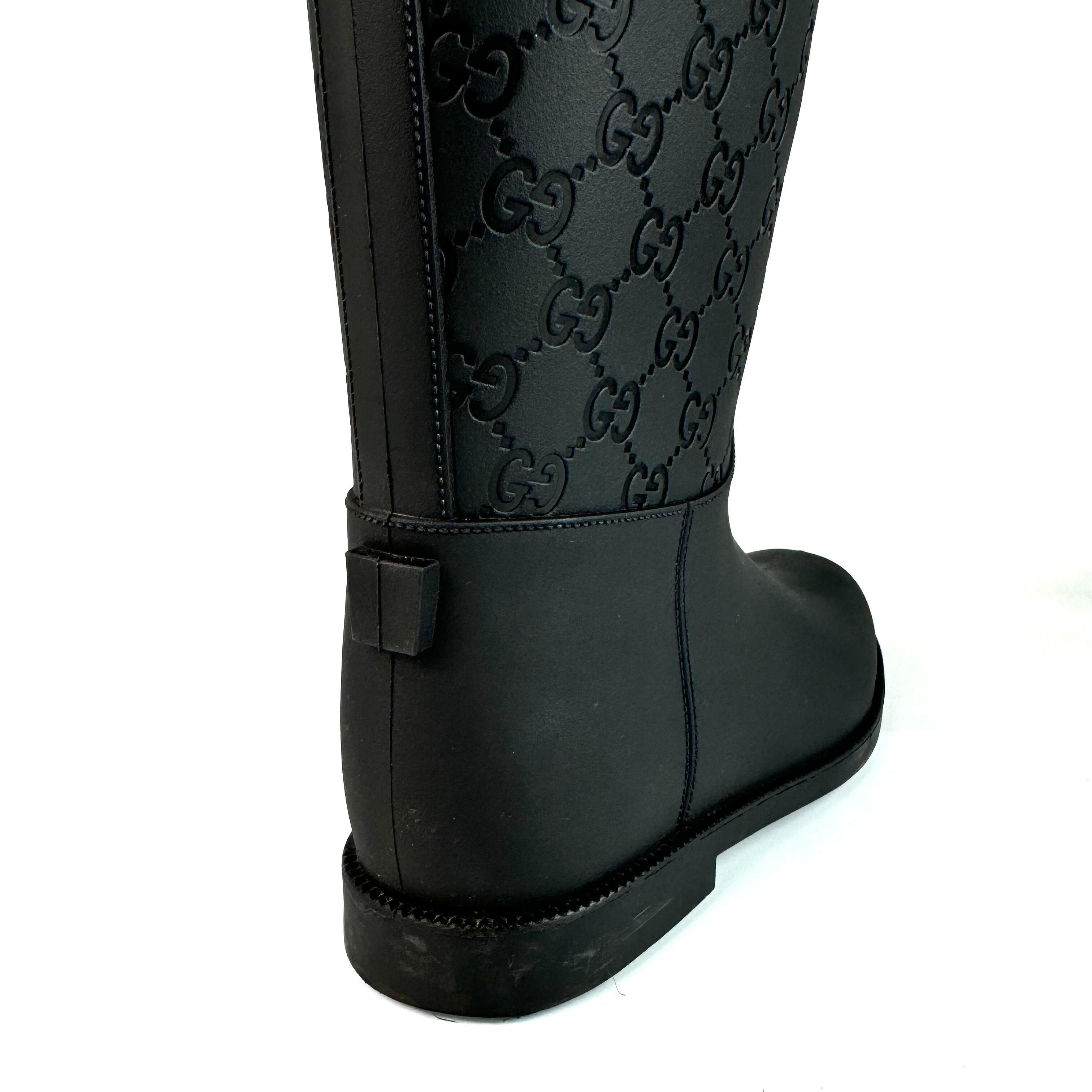 【美品】グッチ GUCCI レインブーツ モノグラム ラバー 黒 24cm