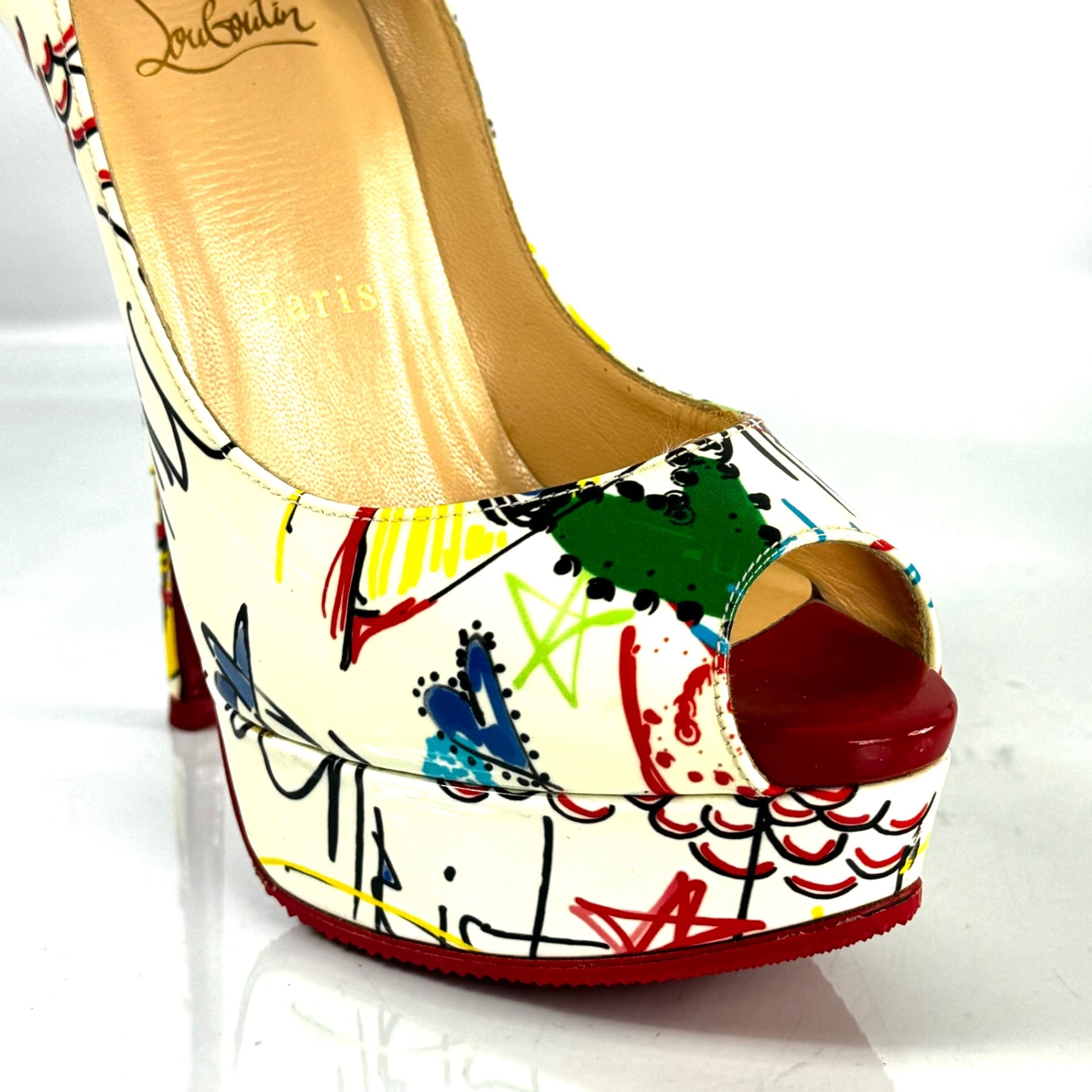 クリスチャンルブタン パンプス ピンヒール エナメル マルチカラー 23.5cm