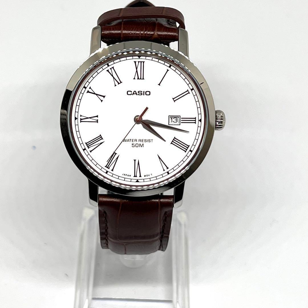 【美品】カシオ MTP-E149 クォーツ 白 デイト表示 ローマ数字