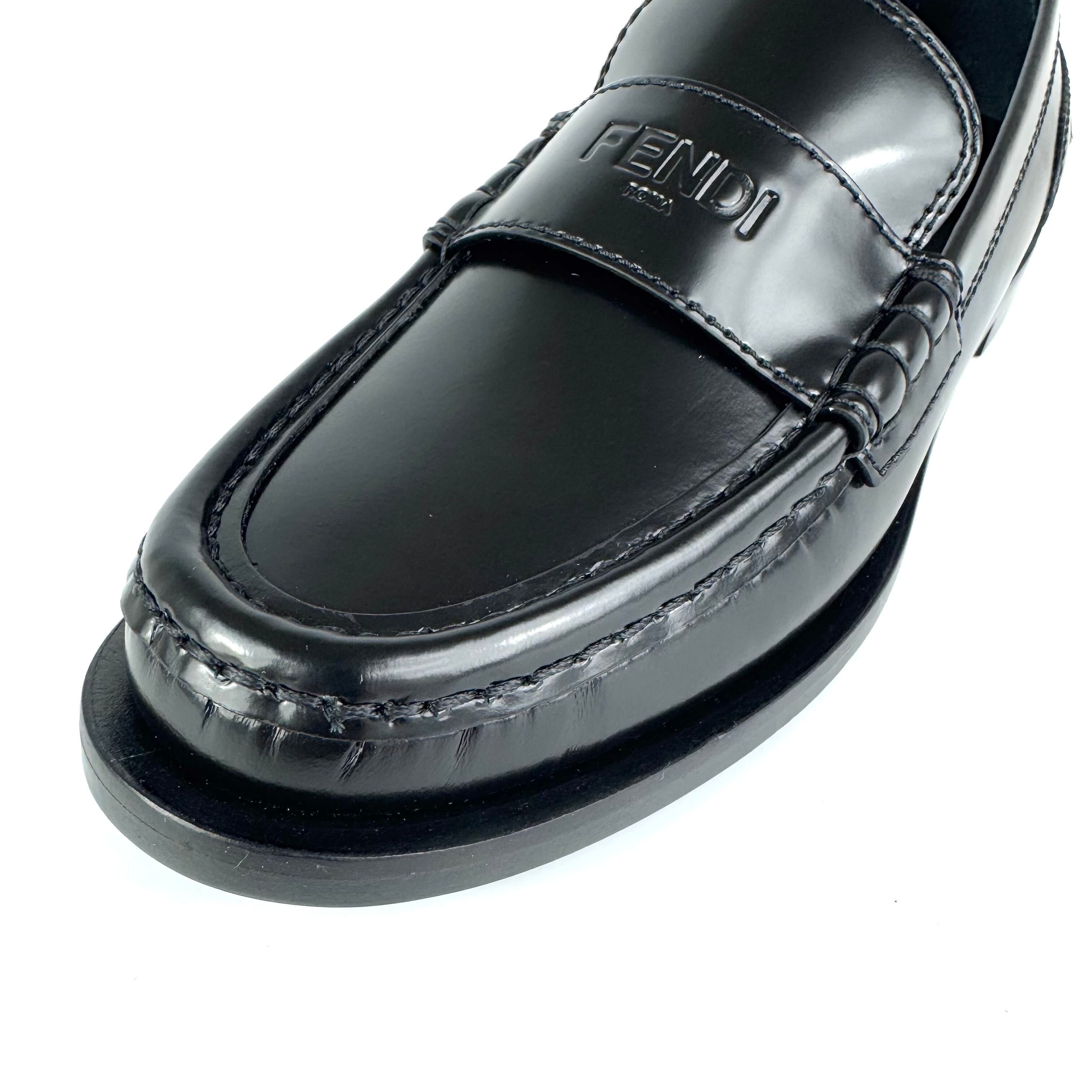 フェンディ FENDI ローファー レザー ブラック 黒 38 日本サイズ25cm