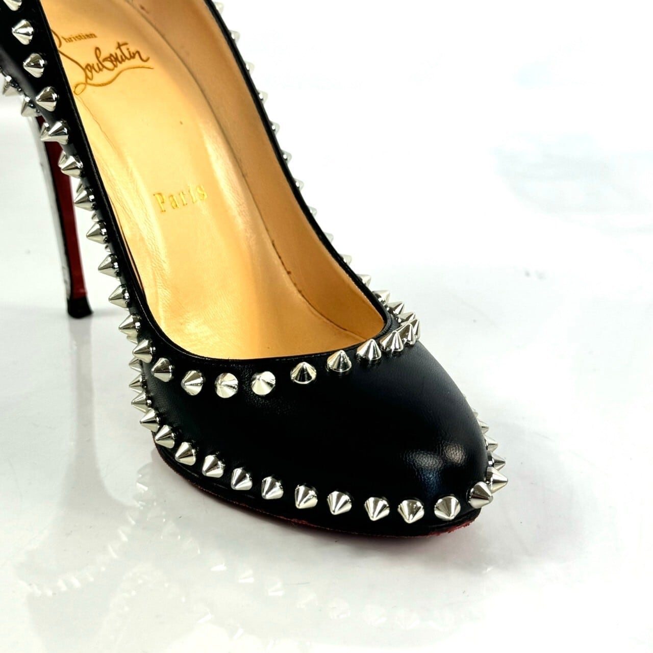 【希少】クリスチャンルブタン Christian Louboutin ハイヒール スタッズ レザー 黒 37 1/2 日本サイズ約23.5cm