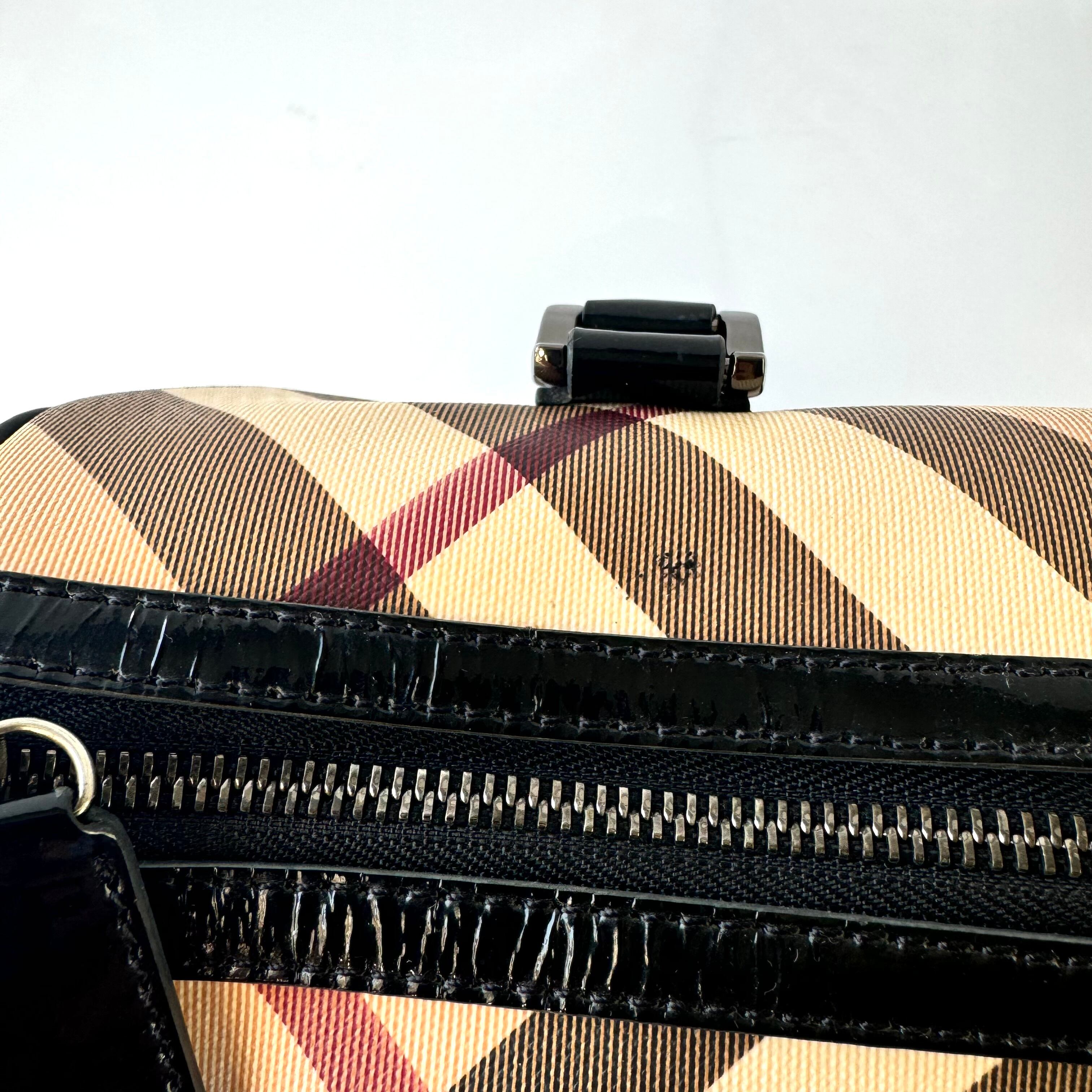 バーバリー ミニボストンバッグ ノバチェック メガチェック PVC×レザー ベージュ系