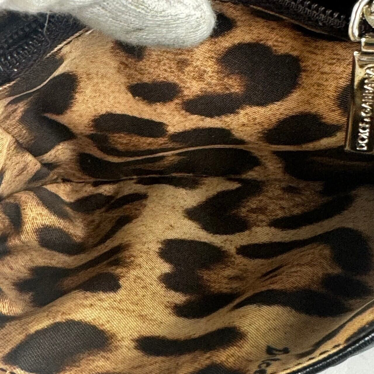 【美品】ドルチェアンドガッバーナ Dolce&Gabbana 財布 フラップ レオパード 黒 ナイロン ハラコ