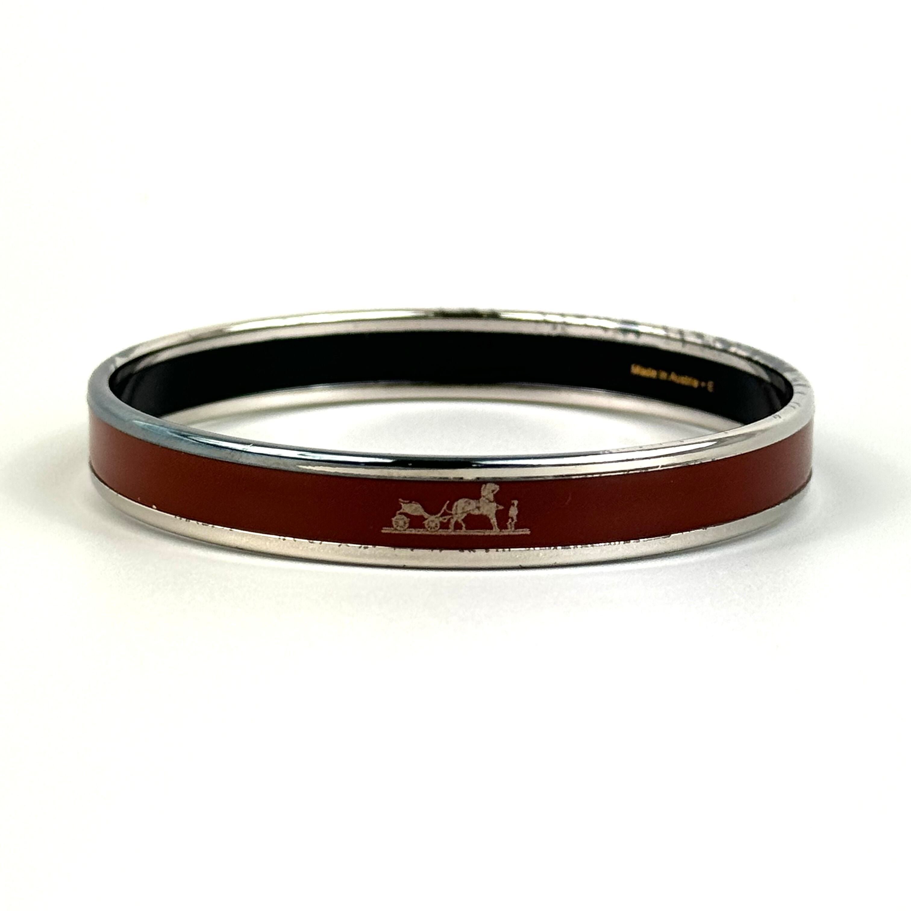 【希少】エルメス バングル 200001FP カレーシュ PM 馬車 ボルドー×シルバー