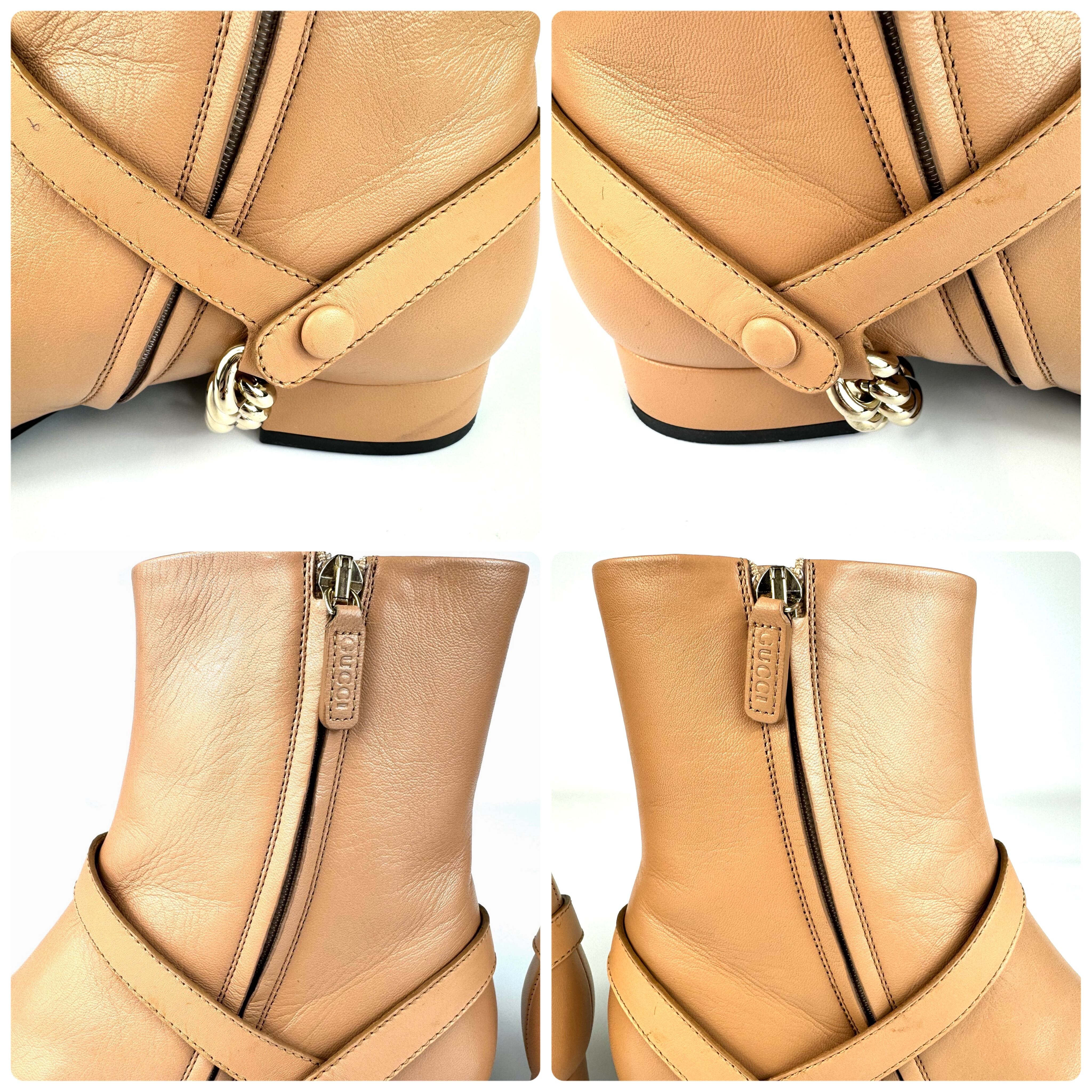 グッチ ショートブーツ インターロッキング チェーン ベージュ 23.5cm