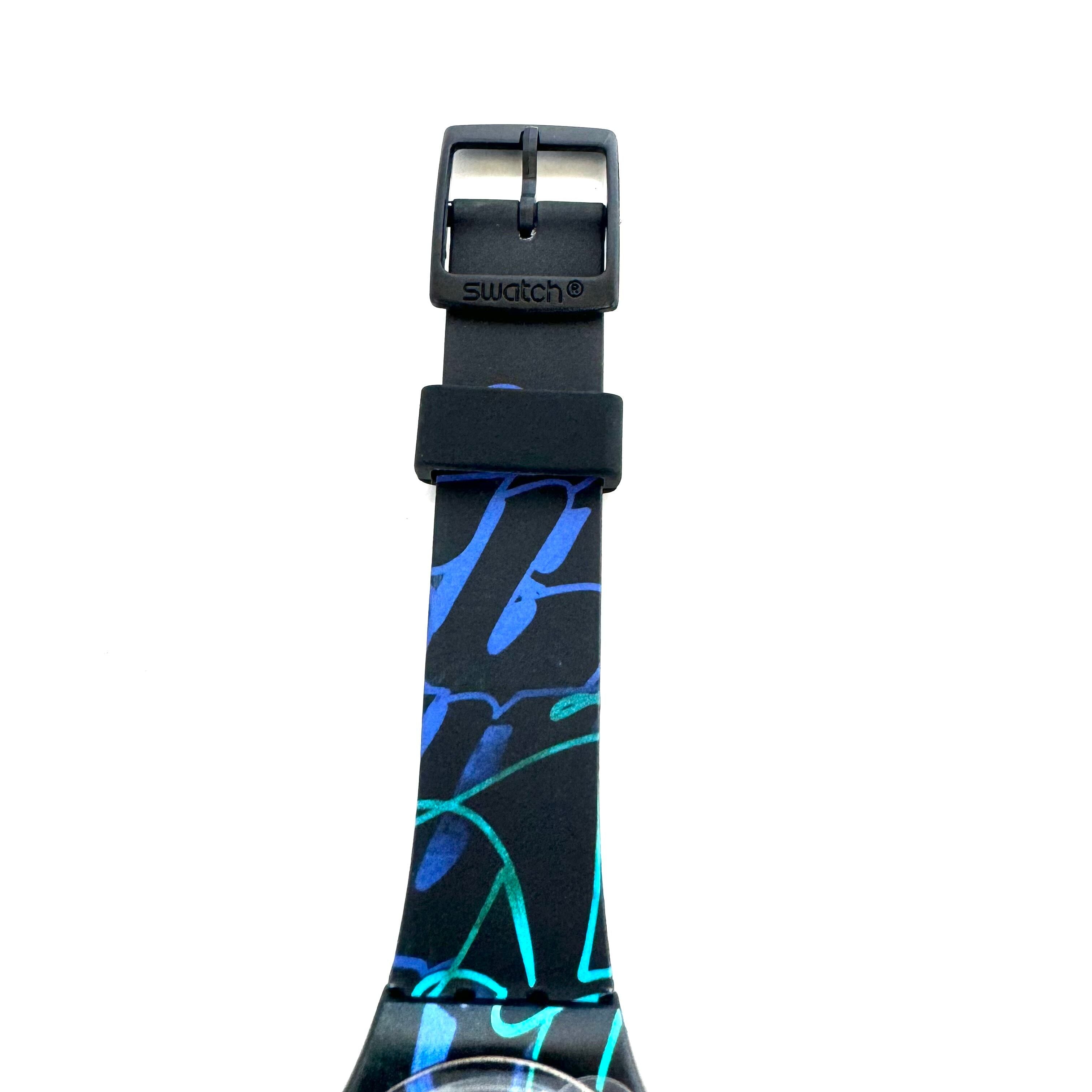 【ほぼ未使用】スウォッチ SWATCH ナイトクラブ GB318 クォーツ 黒 ラバーベルト レディース 電池交換済