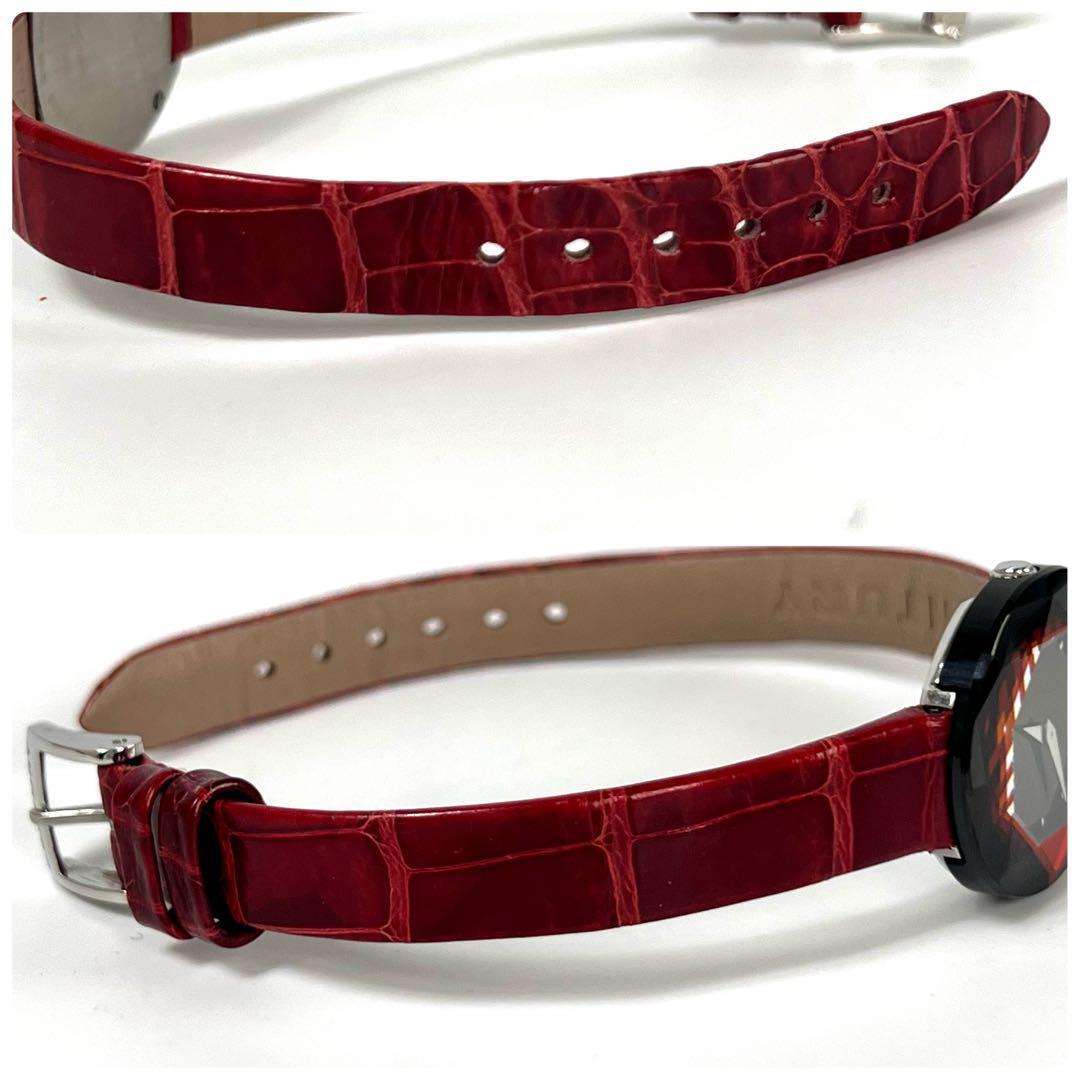 【美品】センチュリー タイムジェム クォーツ カットガラス ボルドー 革ベルト