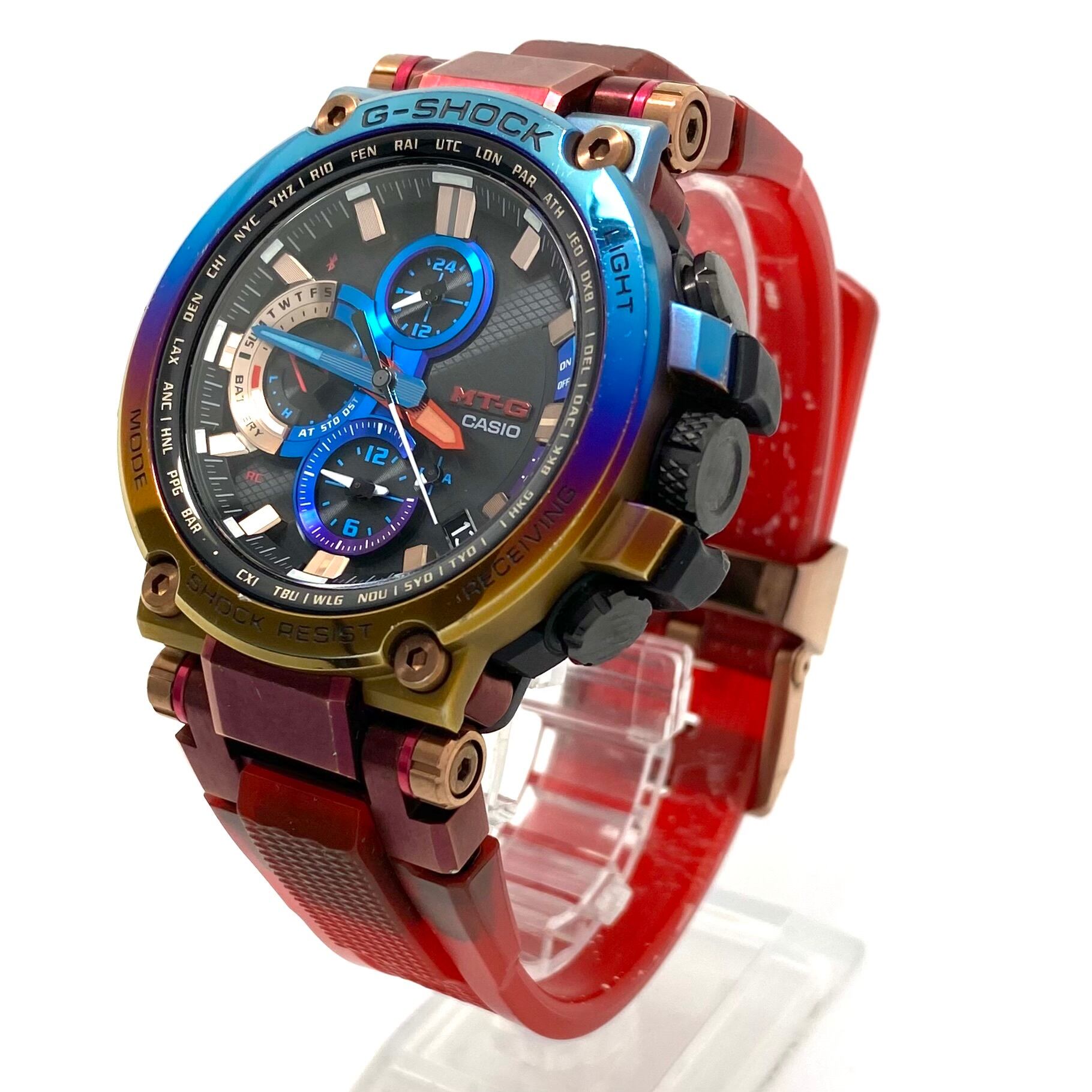 【希少】カシオ G-SHOCK ジーショック MT-G MTG-B1000VL-4AJR 火山雷 電波ソーラー モバイルリンク 黒 マルチカラー レインボー デイト表示 樹脂ベルト