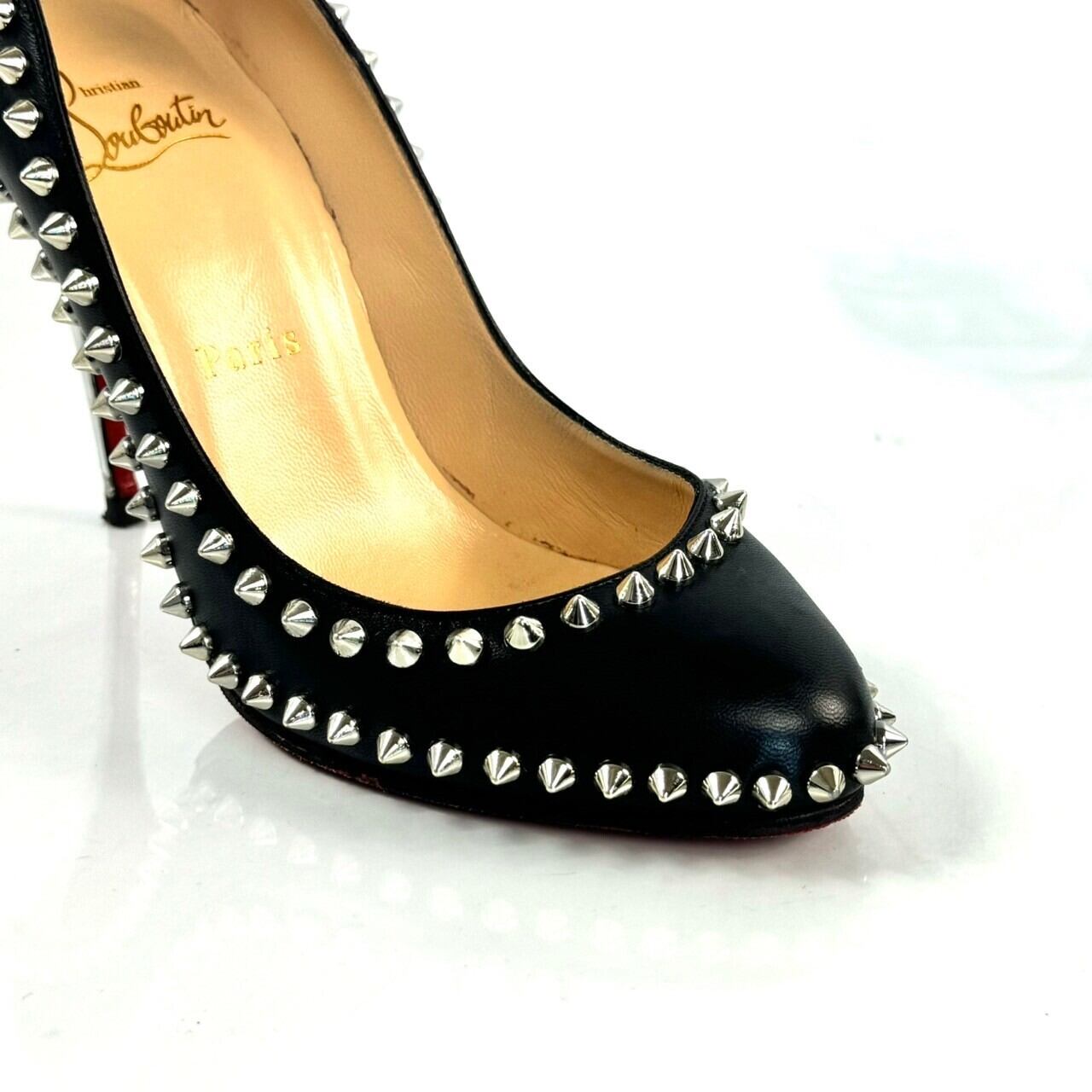 【希少】クリスチャンルブタン Christian Louboutin ハイヒール スタッズ レザー 黒 37 1/2 日本サイズ約23.5cm