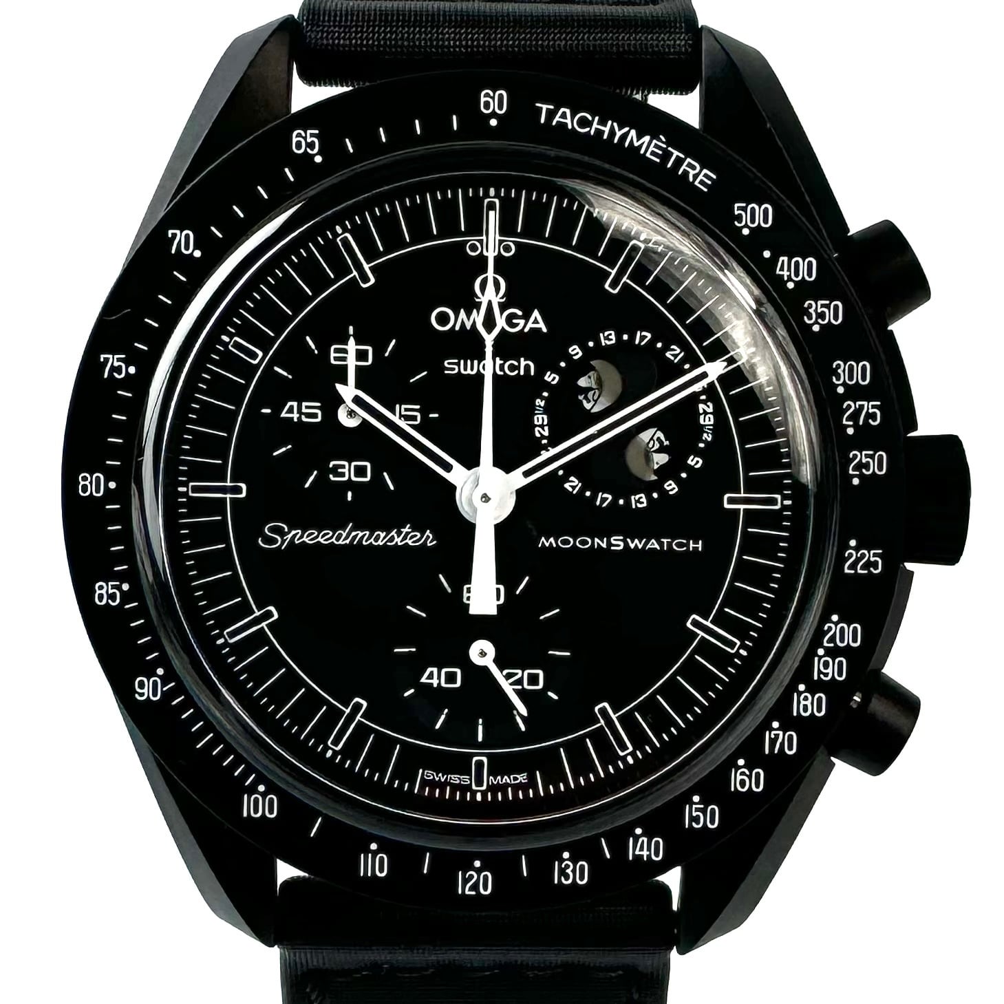 【未使用】オメガ OMEGA オメガ×スウォッチ MISSION TO THE MOONPHASE スヌーピー クォーツ バイオセラミック 黒