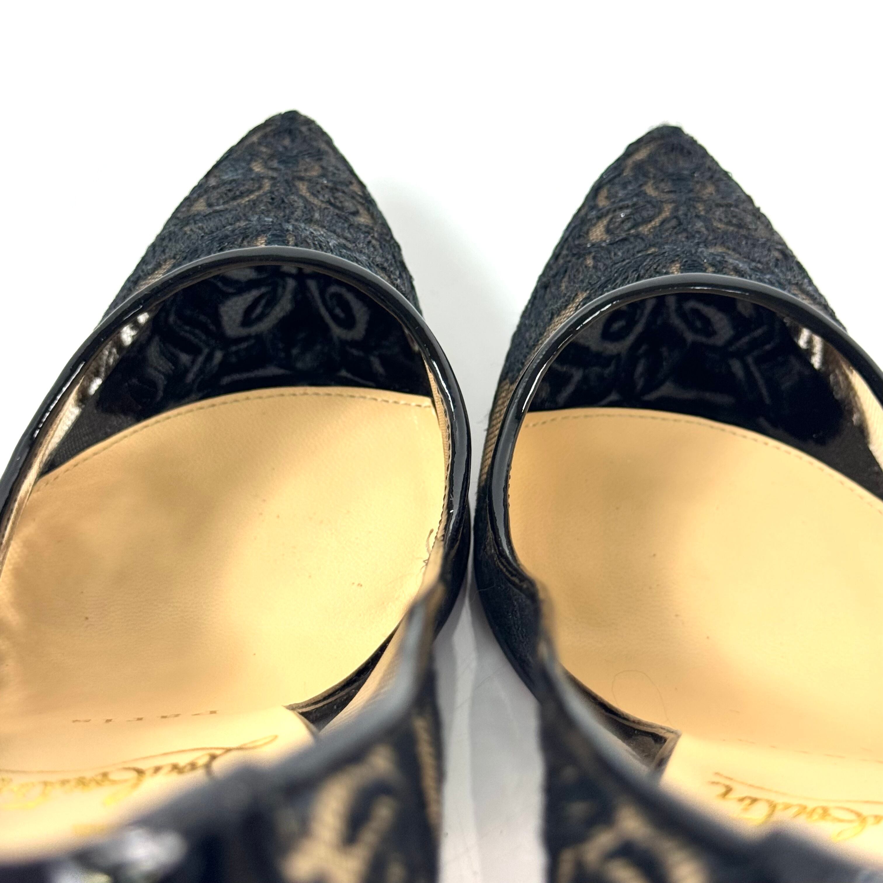 クリスチャンルブタン パンプス レース 100mm ピンヒール 黒 36.5