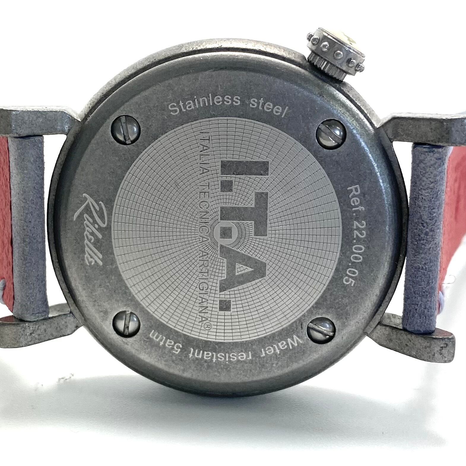 【ほぼ未使用・電池交換済み】アイティーエー リベッレ 22.00.05 クォーツ クロノグラフ ヴィンテージ シルバー 革ベルト