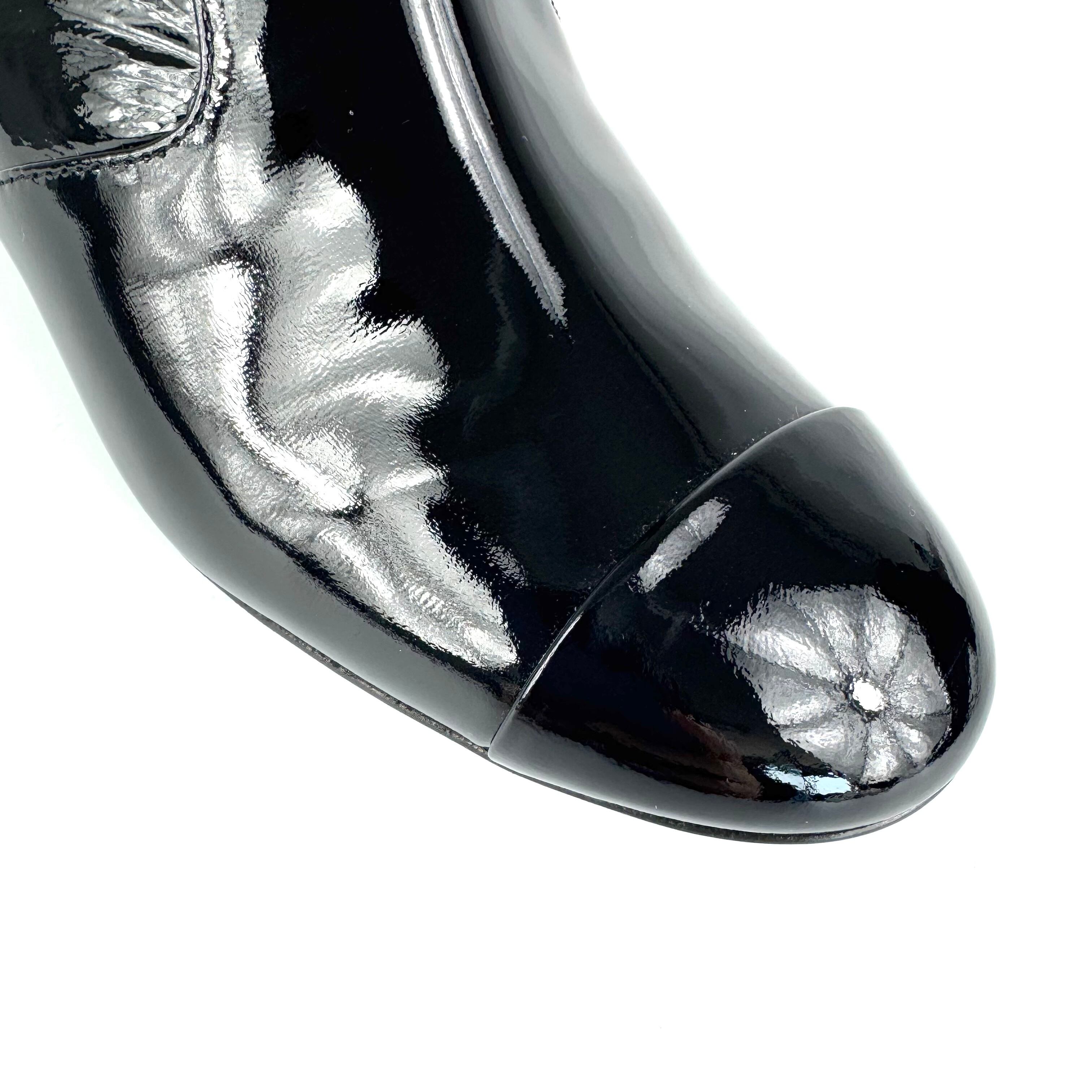 シャネル CHANEL ニットソックス ブーツ G38472 ココマーク ニット×エナメル 黒 38C 日本サイズ約25cm