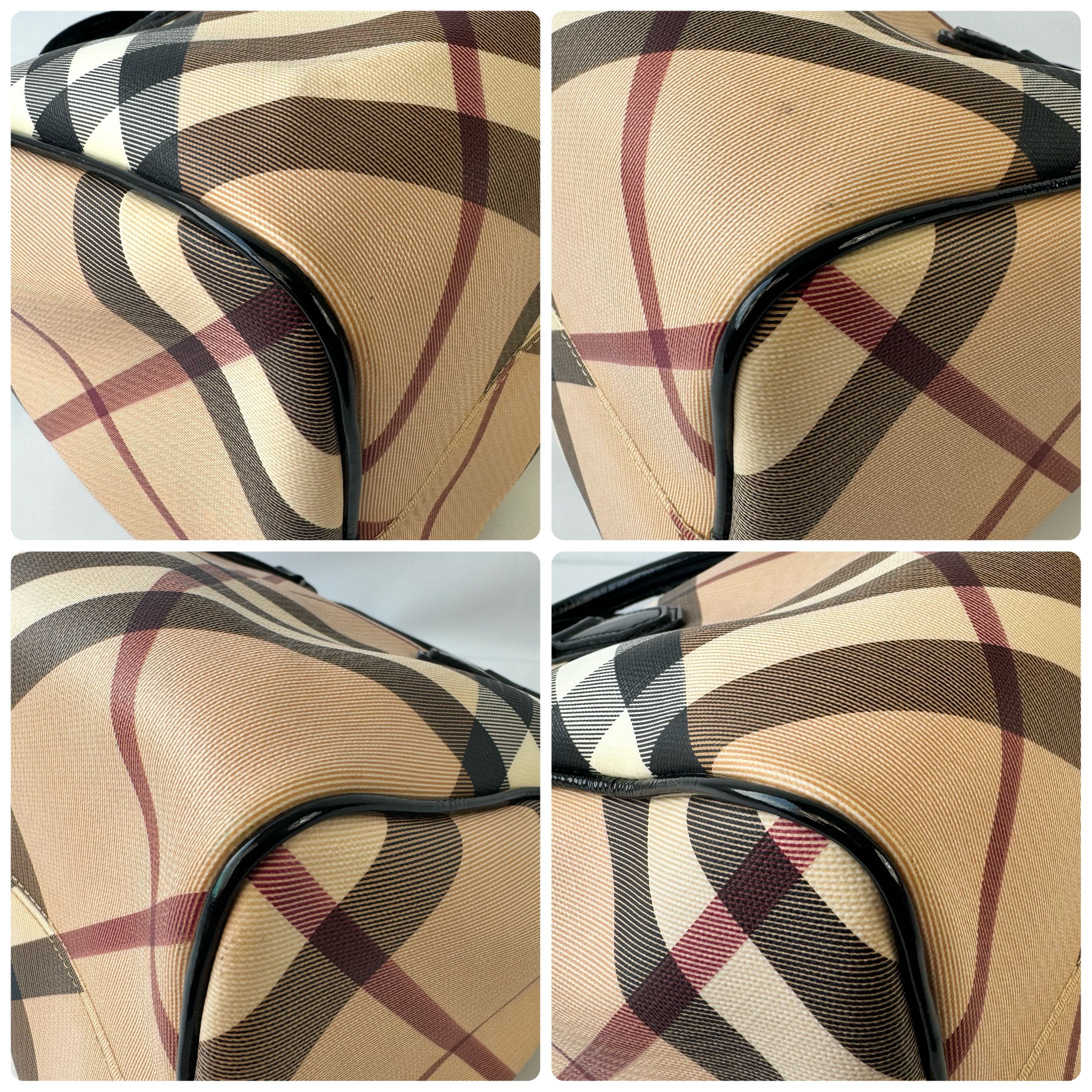 バーバリー ミニボストンバッグ ノバチェック メガチェック PVC×レザー ベージュ系