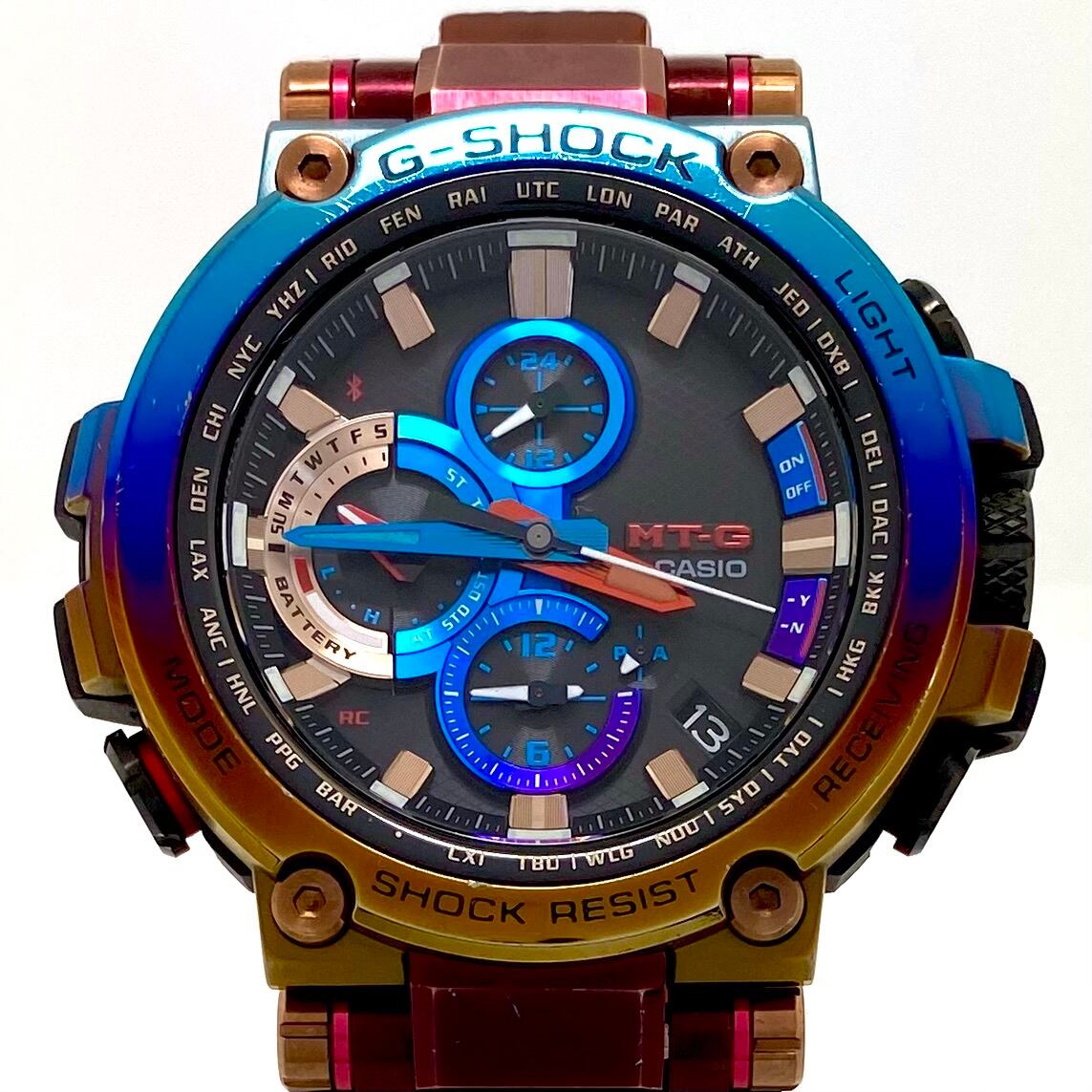 【希少】カシオ G-SHOCK ジーショック MT-G MTG-B1000VL-4AJR 火山雷 電波ソーラー モバイルリンク 黒 マルチカラー レインボー デイト表示 樹脂ベルト