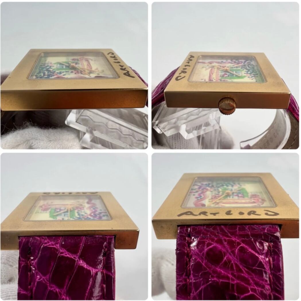 【希少・美品】アルテオロ アート&ウォッチ クォーツ 革ベルト ピンク ボーイズ メンズ レディース