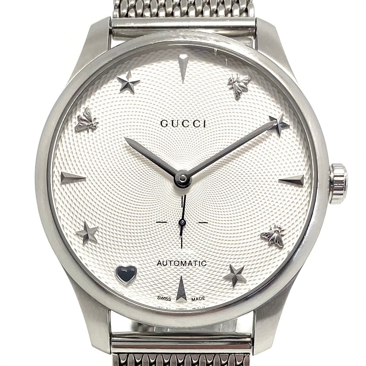 【動作良好】腕時計 メンズ グッチ GUCCI Gタイムレス 126.3 YA126330 自動巻 蜂 ビー シルバー 裏スケ スモールセコンド