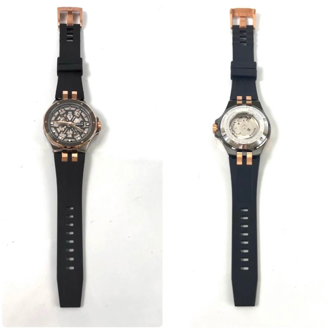 【美品】エドックス EDOX デルフィン メカノ 85303 自動巻 スケルトン ラバーベルト