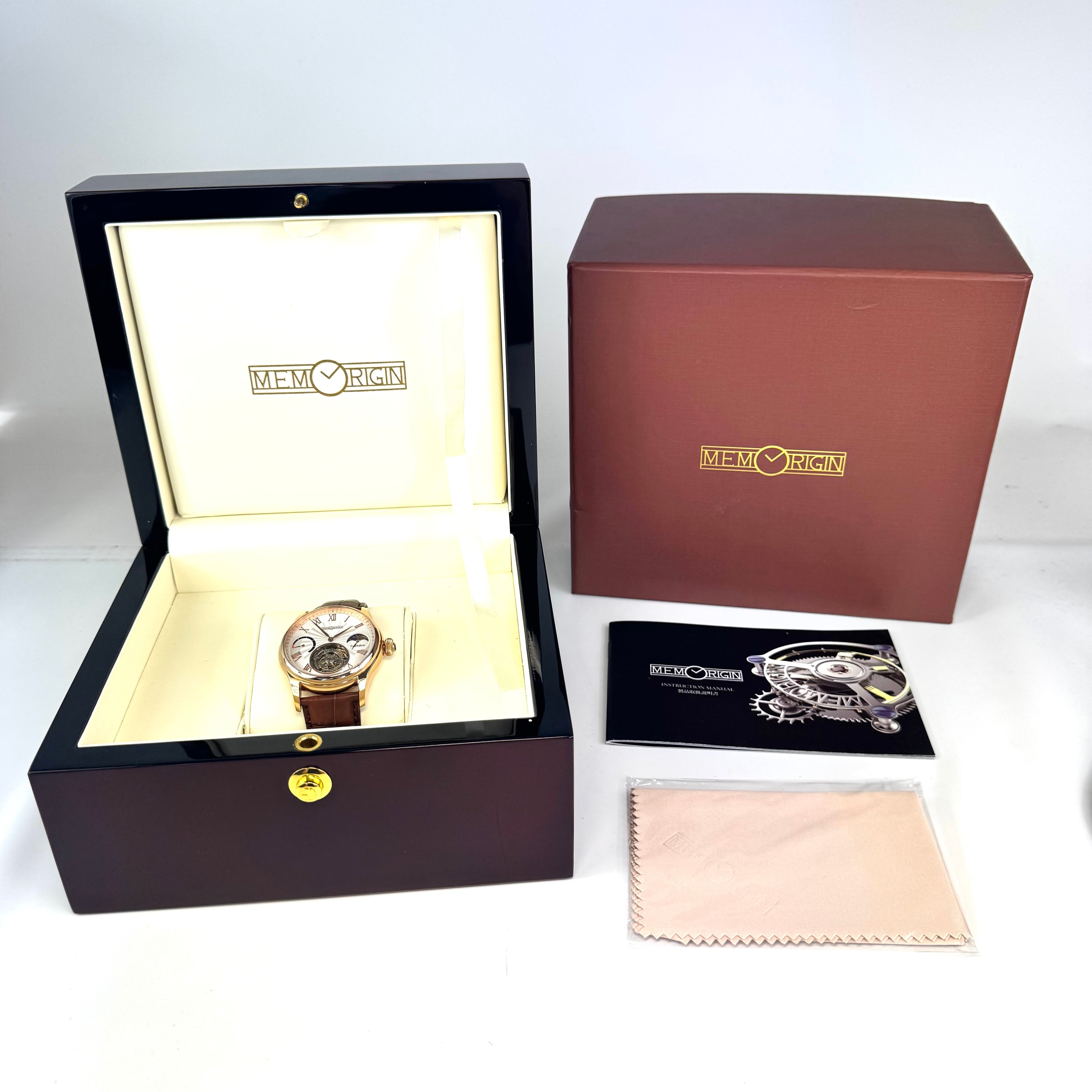 【希少】メモリジン ナビゲーター MO1001G J-866 トゥールビヨン 手巻き スケルトン アイボリー ゴールド パワーリザーブ 革ベルト