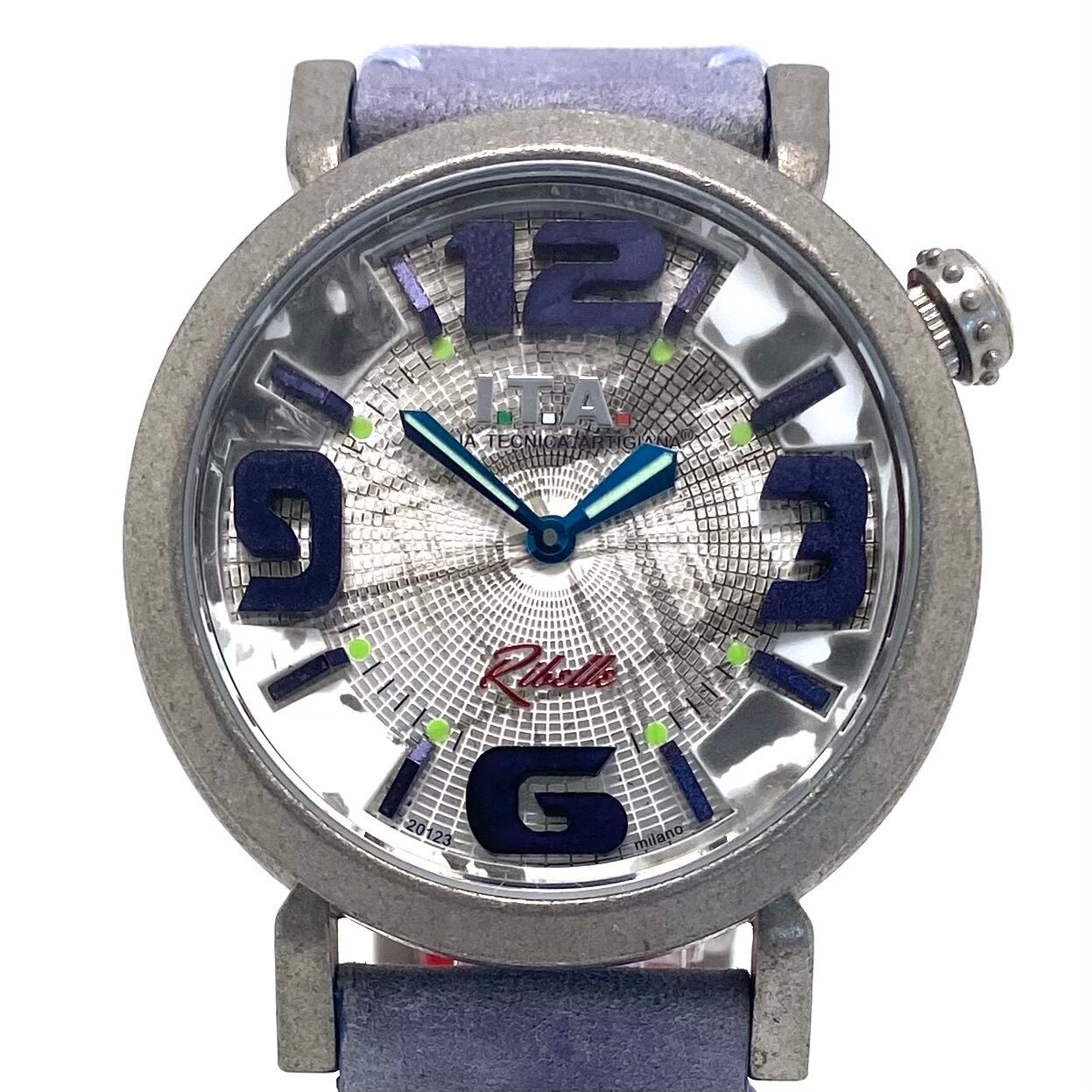 【ほぼ未使用・電池交換済み】アイティーエー リベッレ 22.00.05 クォーツ クロノグラフ ヴィンテージ シルバー 革ベルト