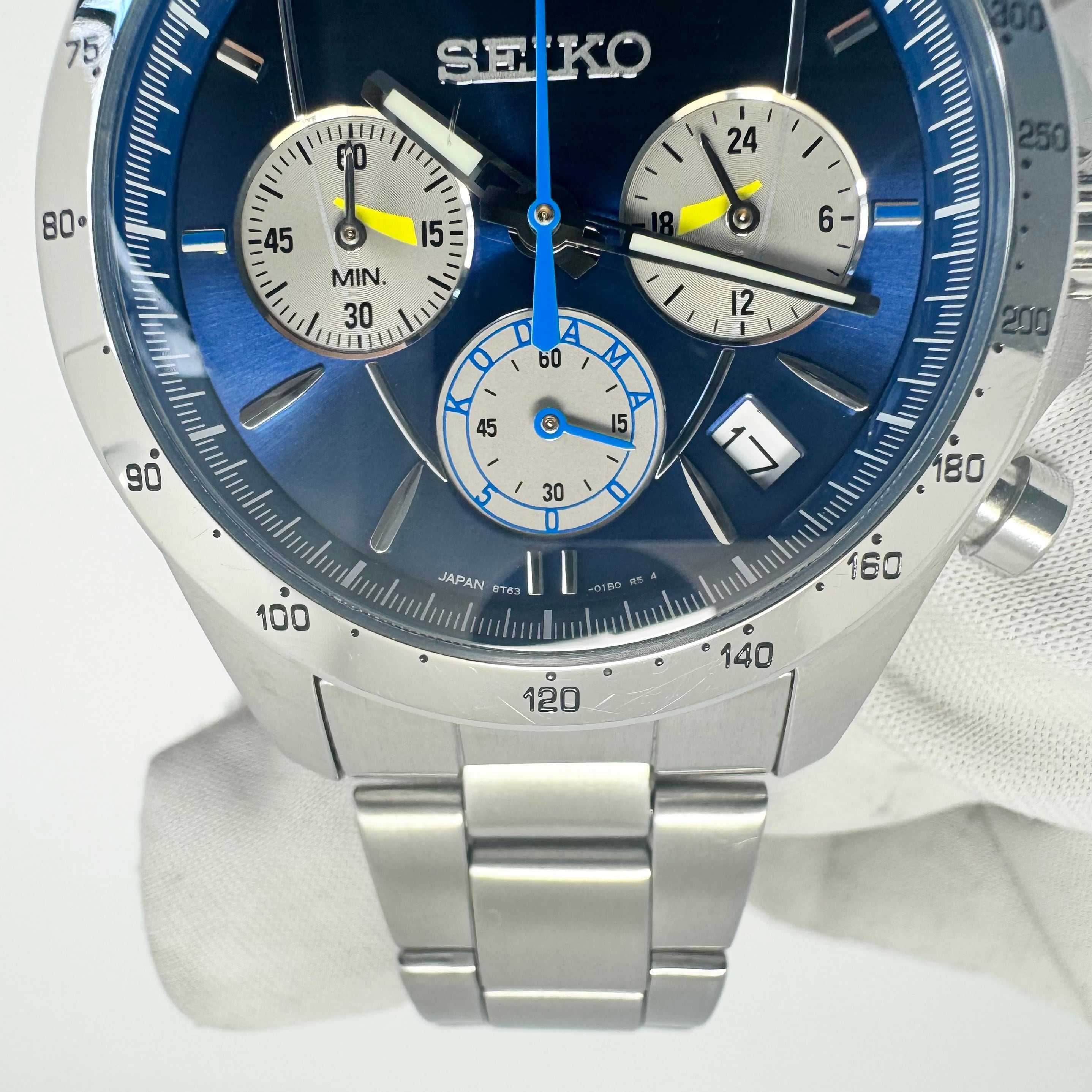 【希少】腕時計 メンズ セイコー SEIKO 8T63-0100 500系こだまウォッチ 500系新幹線 25周年記念モデル 5000本限定 クォーツ 青 クロノグラフ デイト表示 10気圧防水