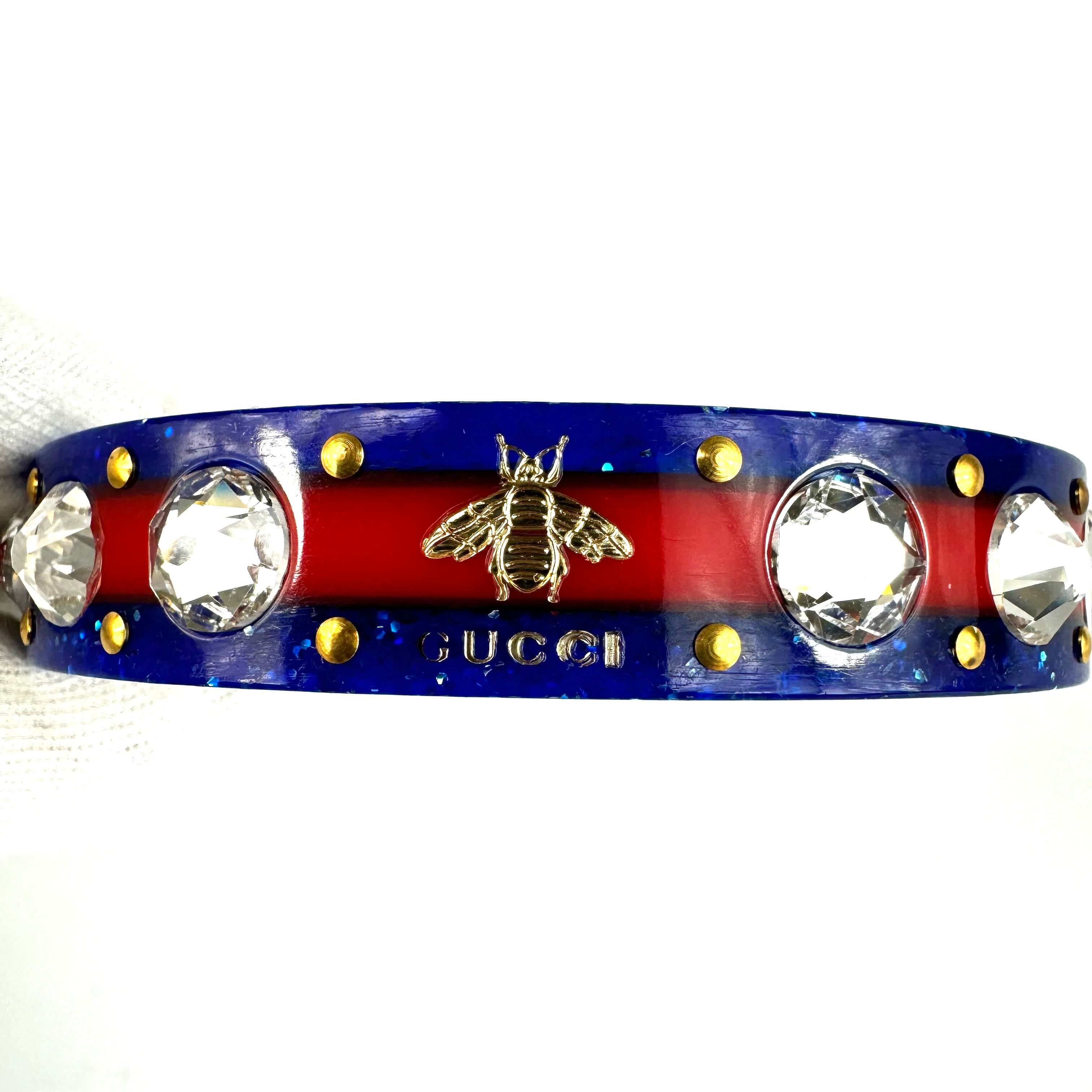 【美品】グッチ バングル ビー エナメル×レジン×クリスタル 青 赤