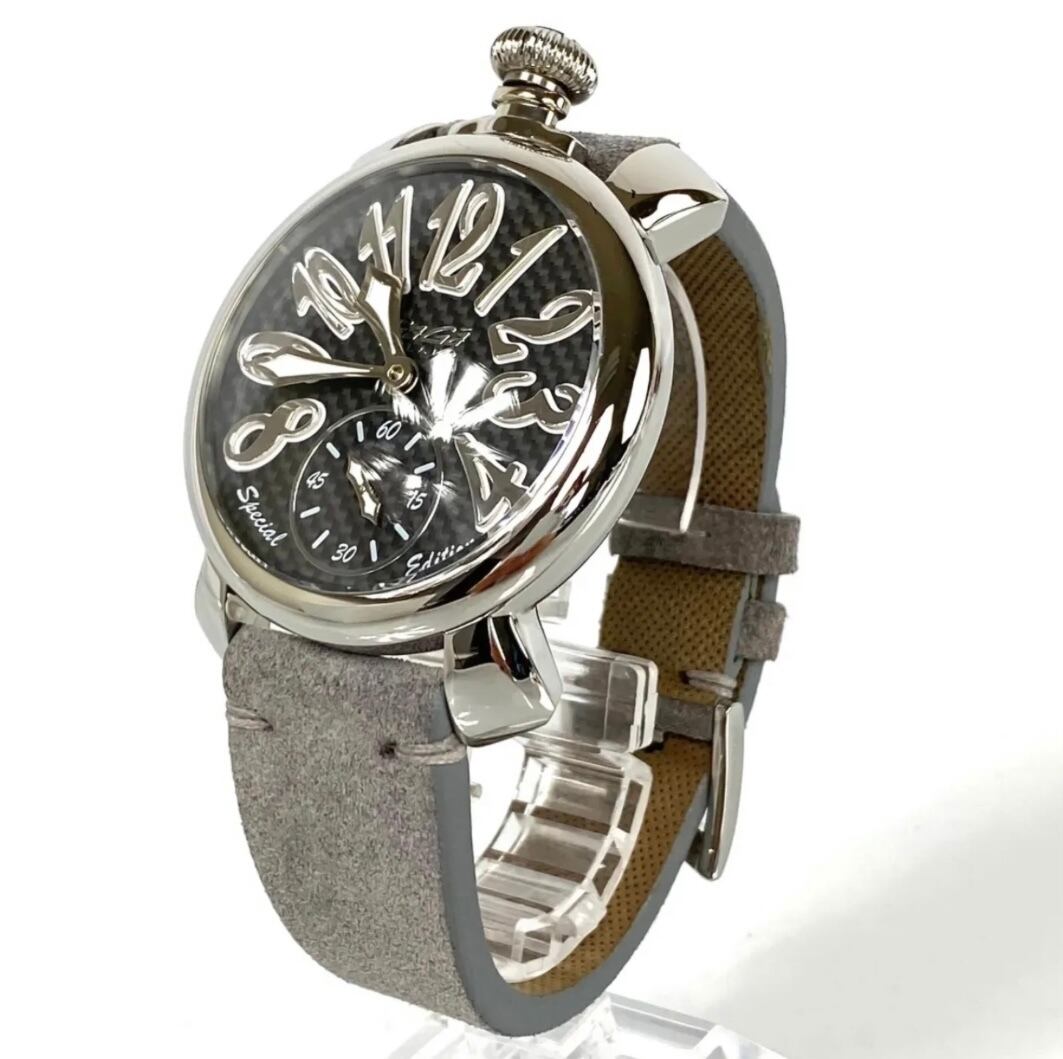 ガガミラノ マニュアーレ48 5010.SP.02 スペシャルエディション 手巻き グレー 裏スケ 革ベルト スモールセコンド