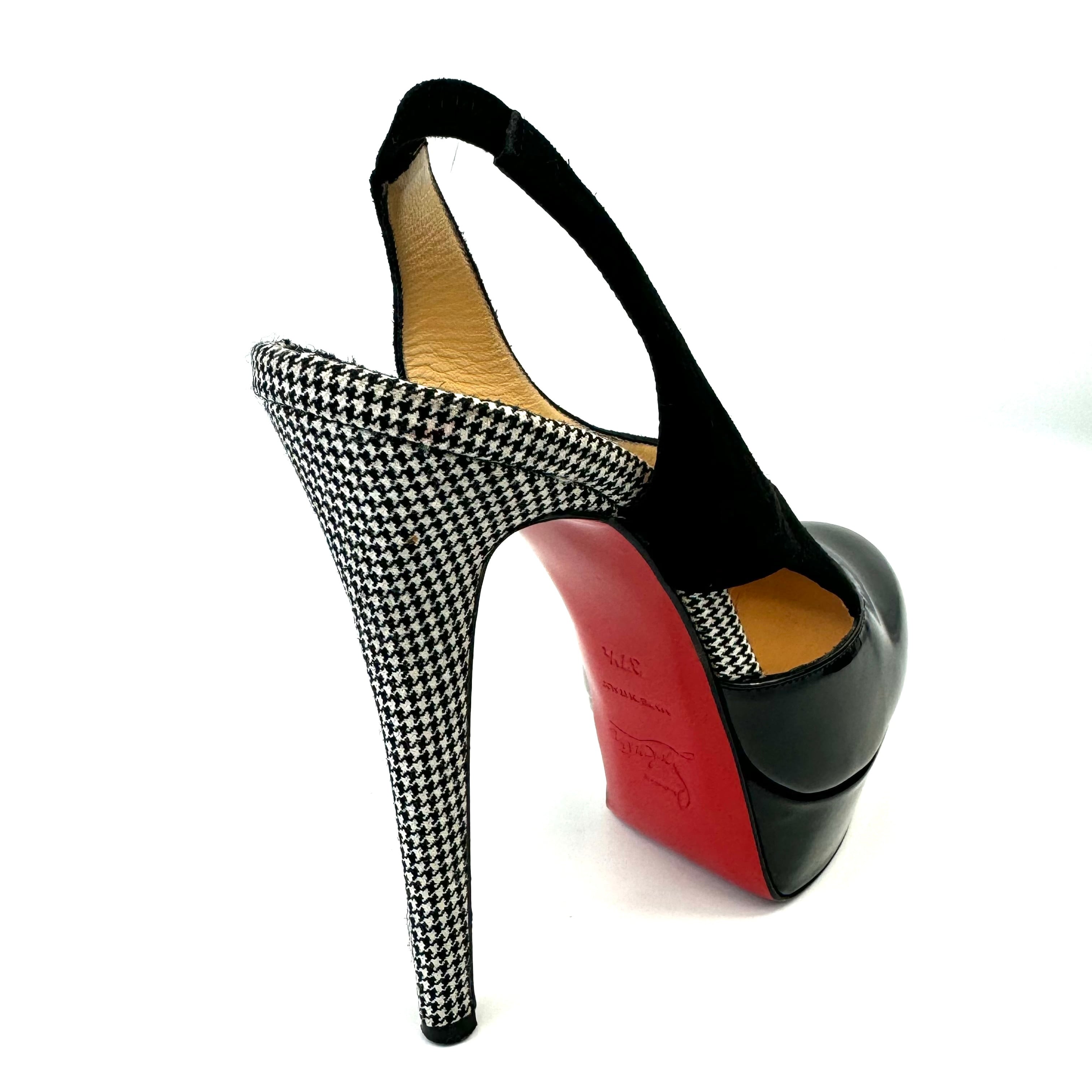 クリスチャンルブタン パンプス パテント スエード 千鳥格子 黒 24.5cm