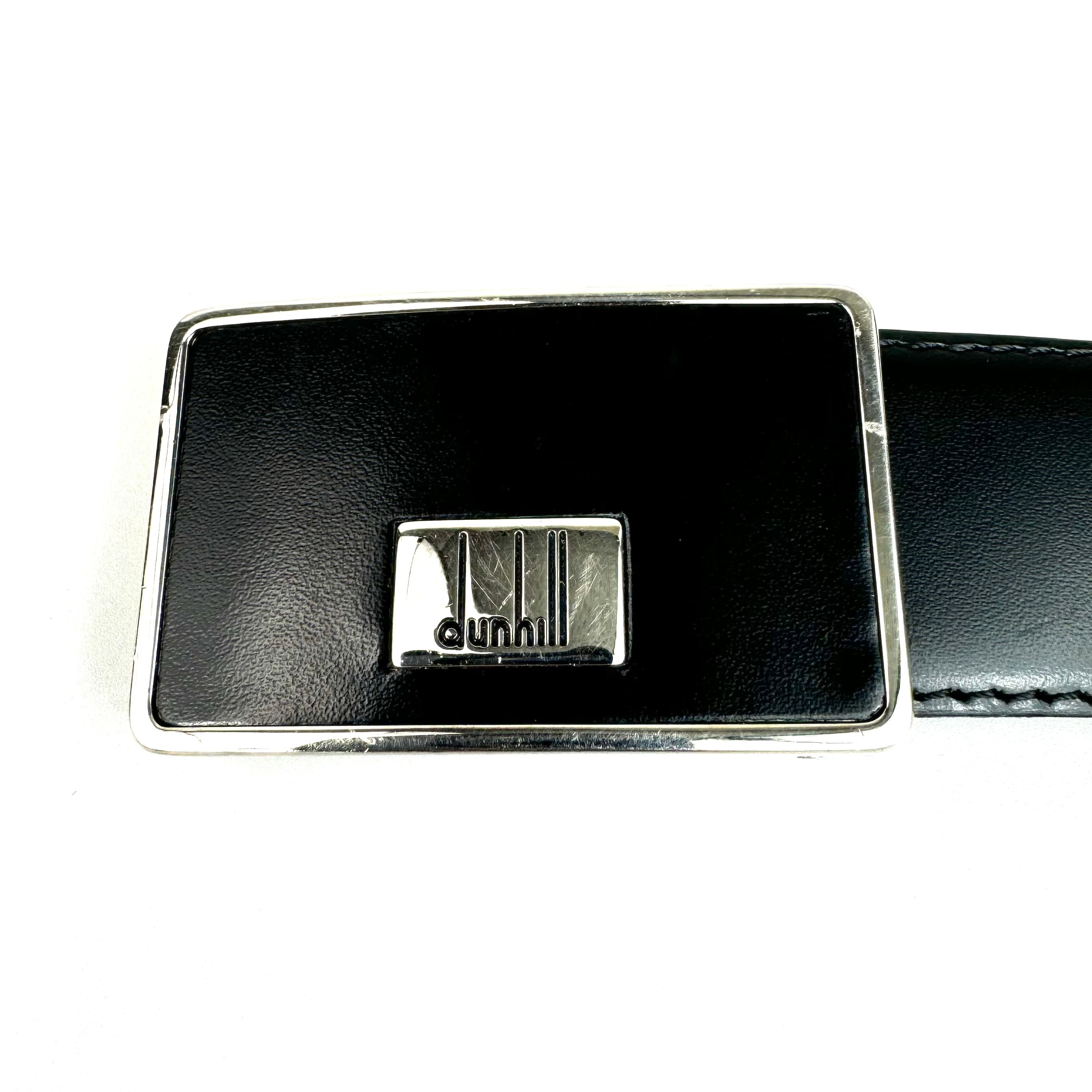 ダンヒル ベルト ロゴ シルバー金具 レザー 黒